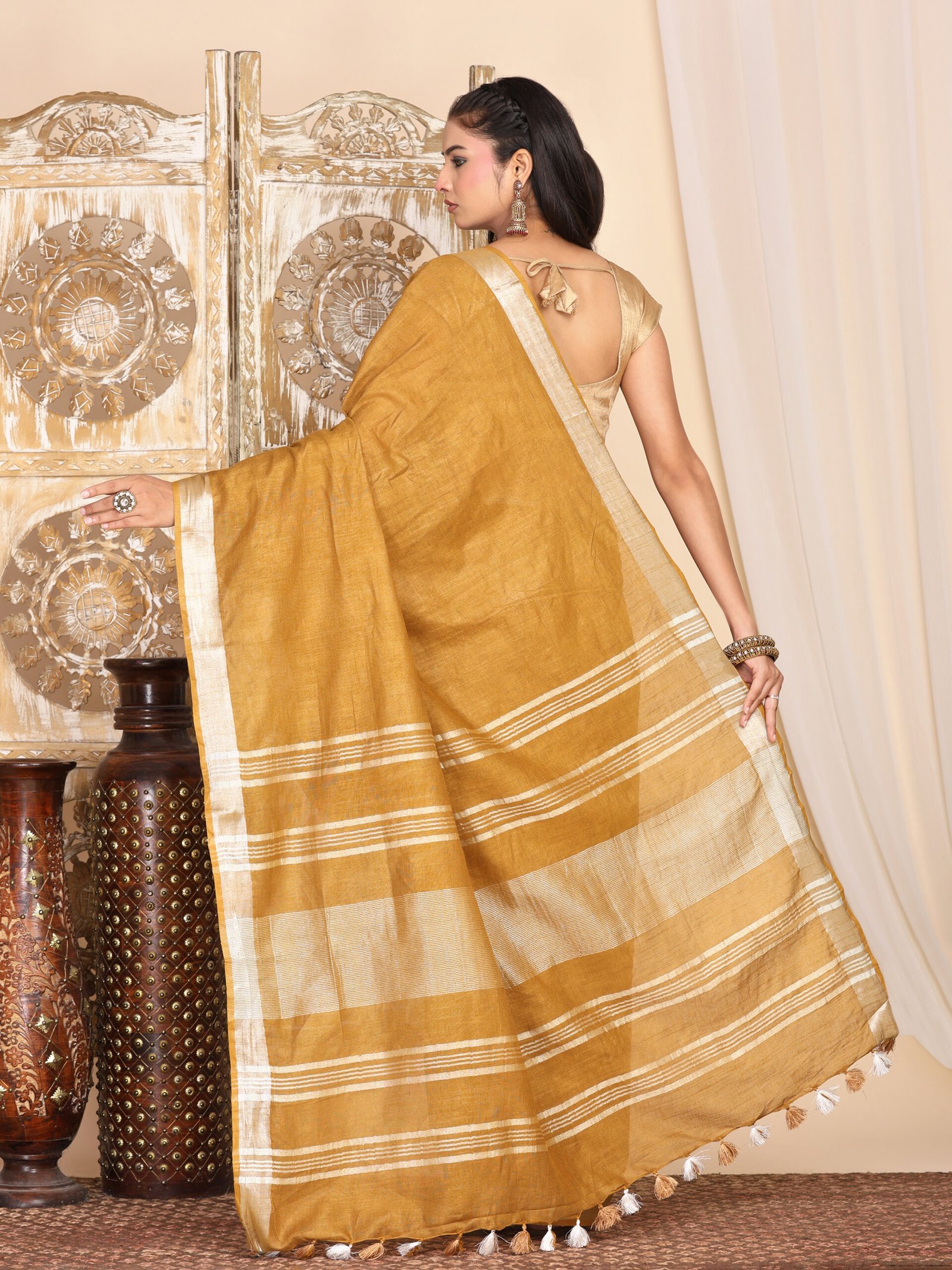 Brown Linen Cotton Blend Fabric - Image 6