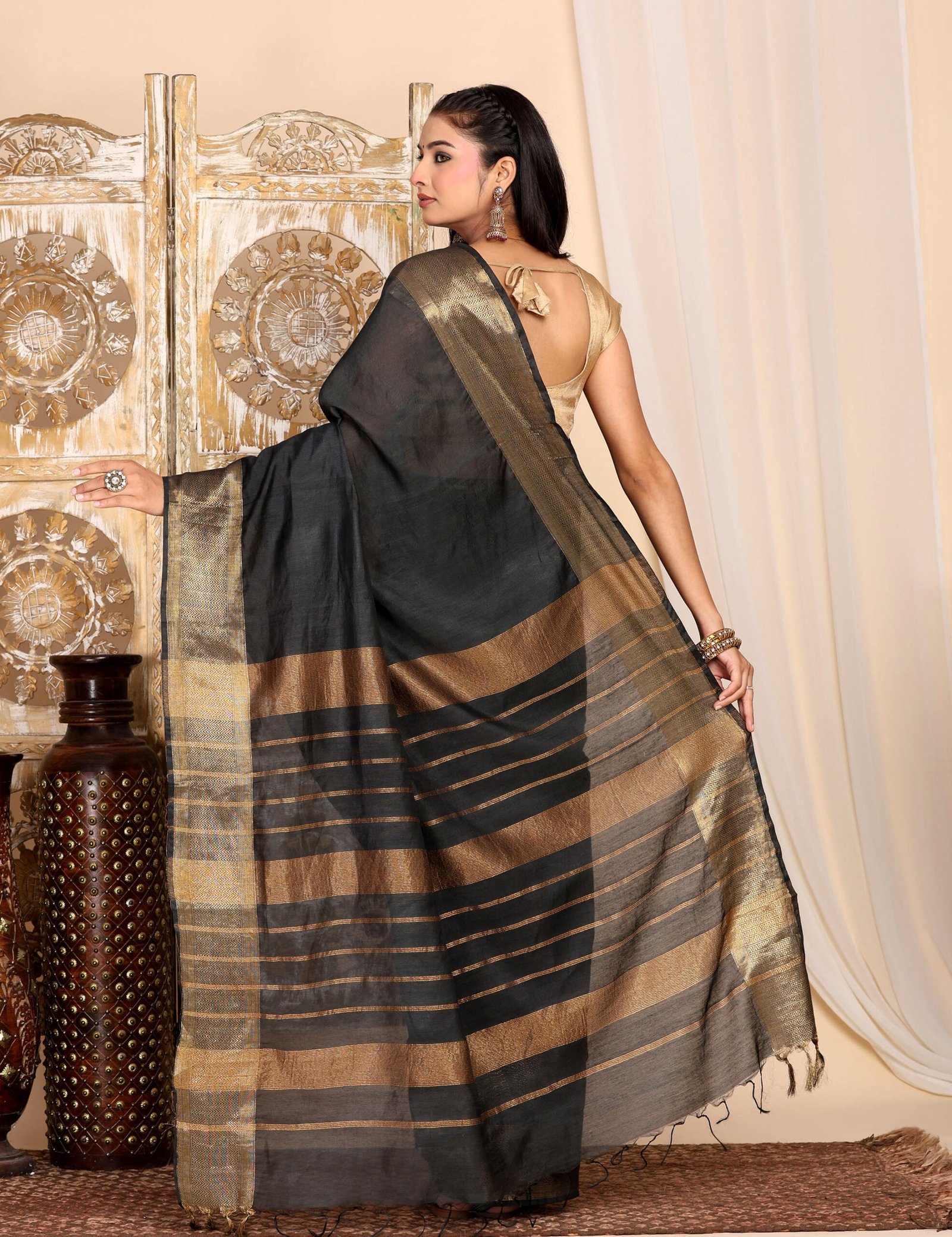 Black Semi Silk Fabric - Image 11