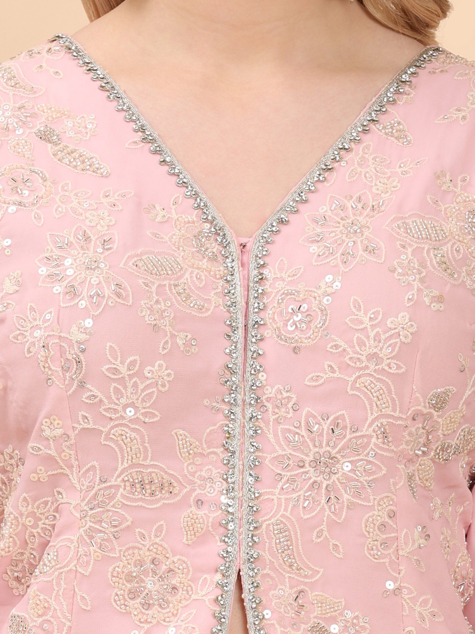 Elegant Pink Embellished Georgette Sharara Suit - Image 5