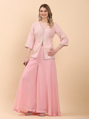 Elegant Pink Embellished Georgette Sharara Suit