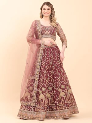 Royal Heritage Maroon Zari Lehenga