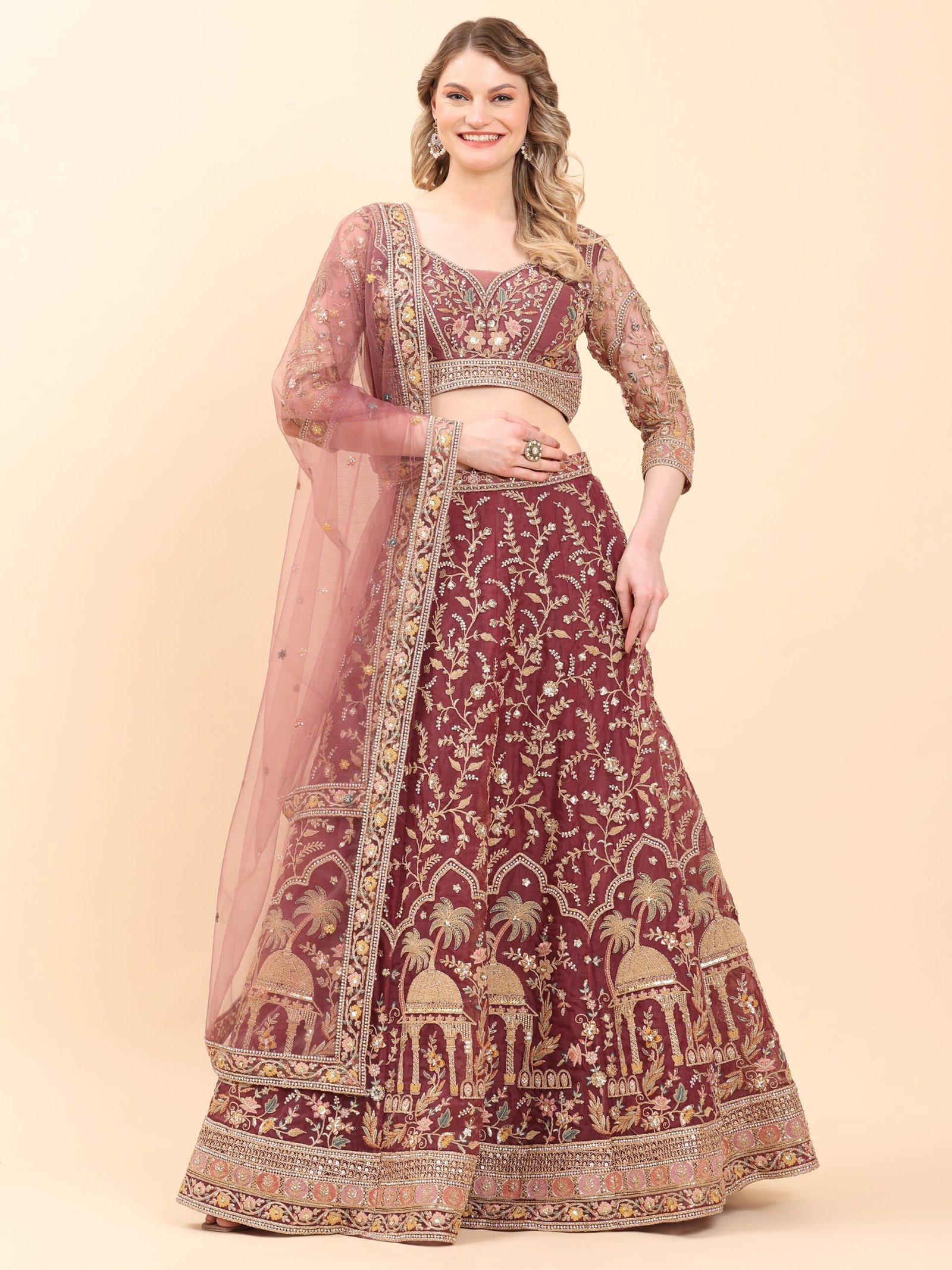 Royal Heritage Maroon Zari Lehenga