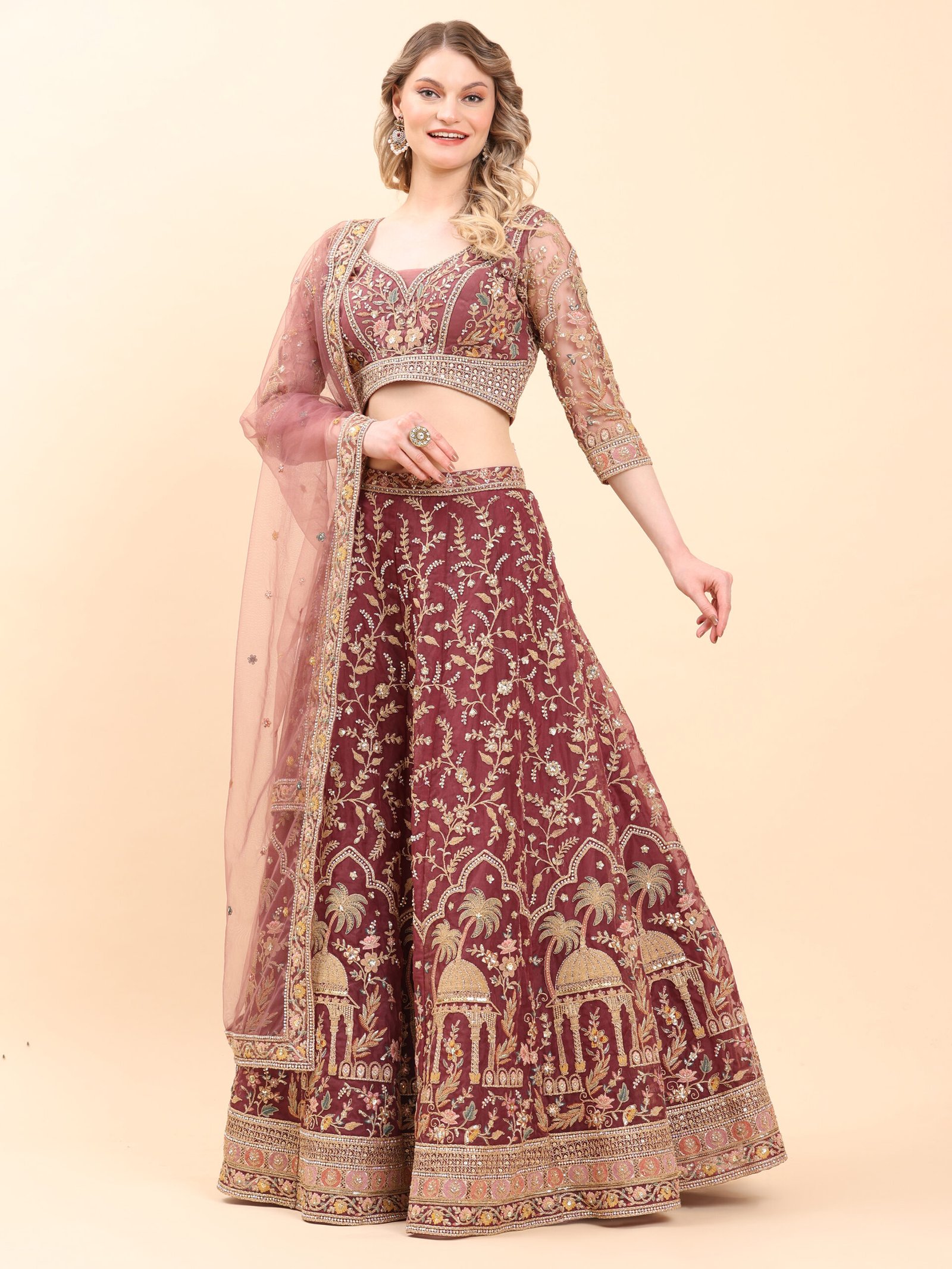 Royal Heritage Maroon Zari Lehenga - Image 6