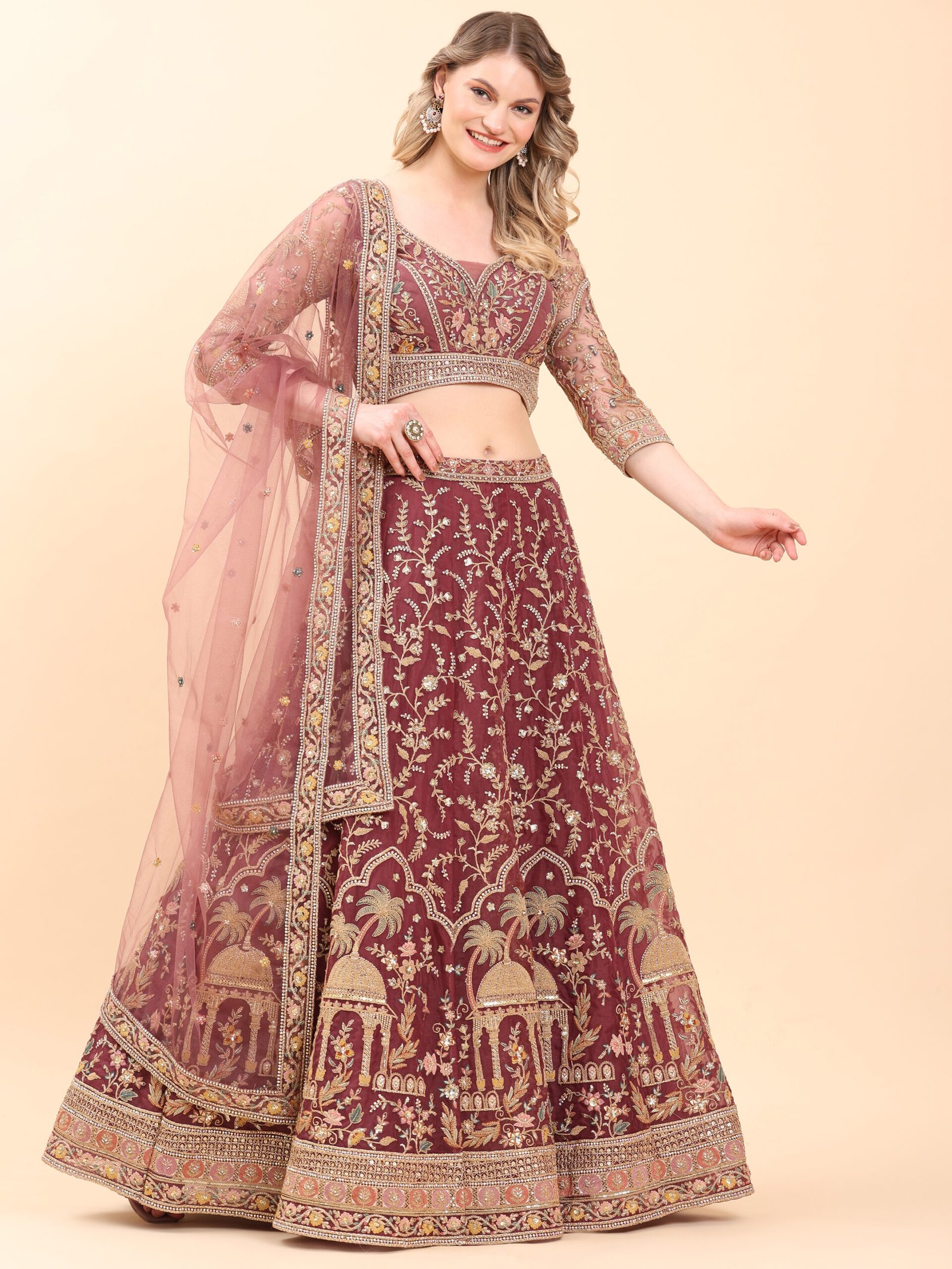 Royal Heritage Maroon Zari Lehenga - Image 5