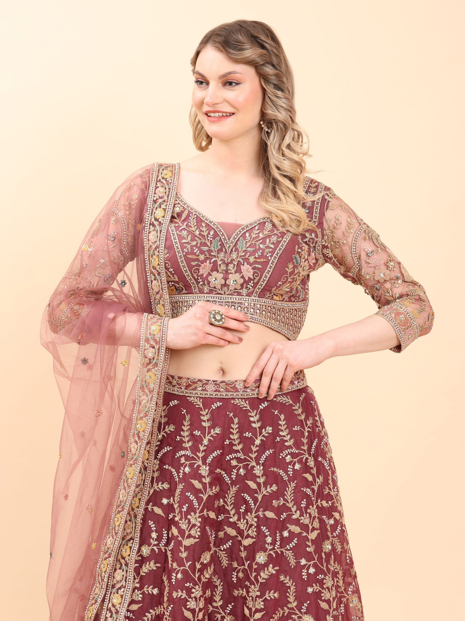 Royal Heritage Maroon Zari Lehenga - Image 4