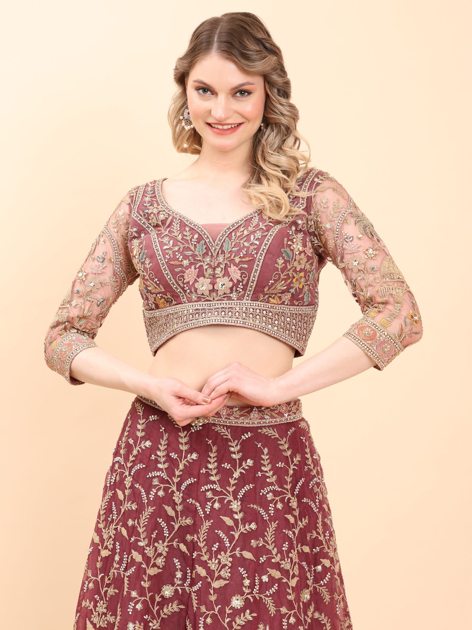 Royal Heritage Maroon Zari Lehenga - Image 3