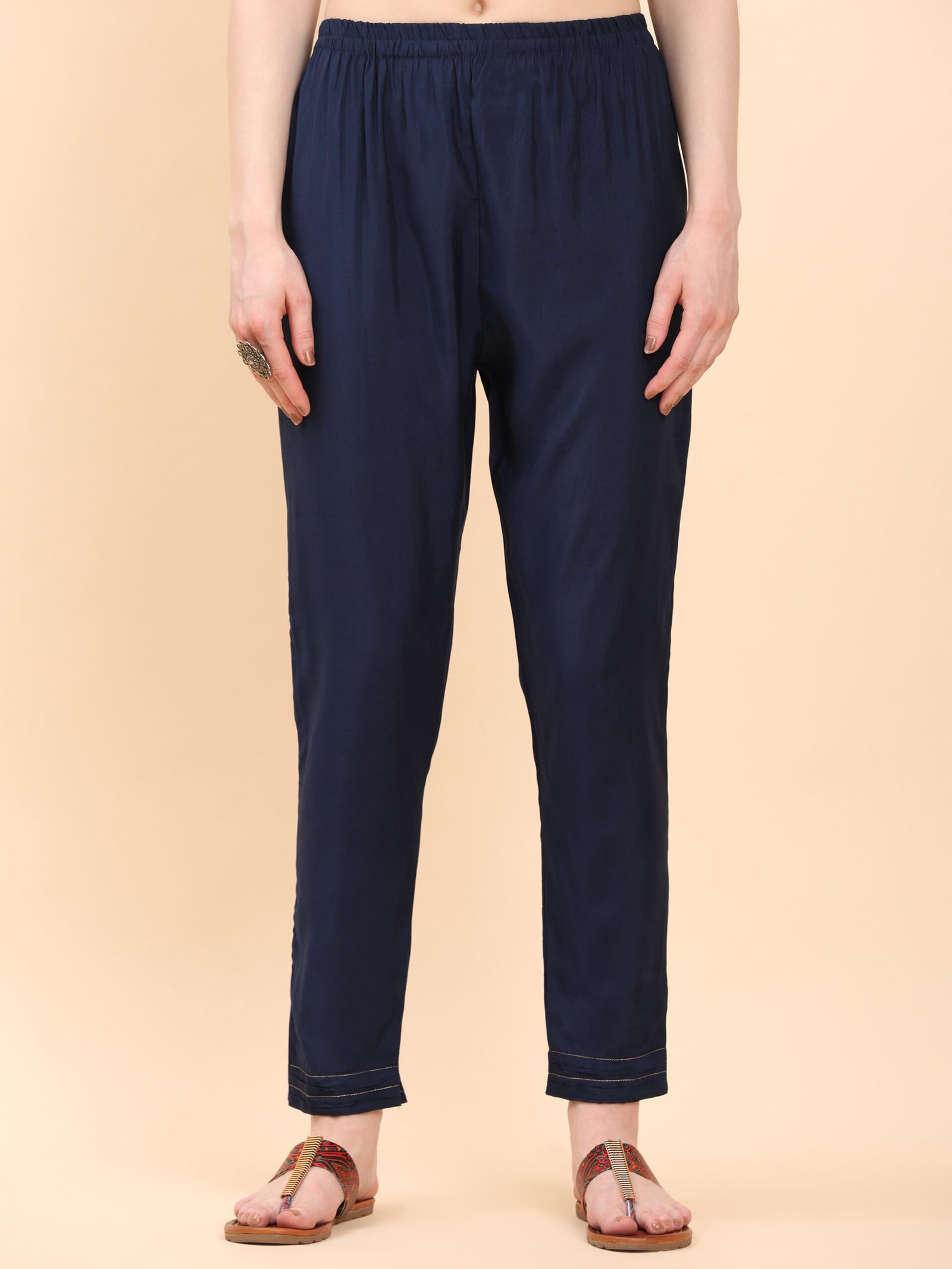 Navy Blue Embroidered Cotton Kurta Set with Dupatta - Image 5