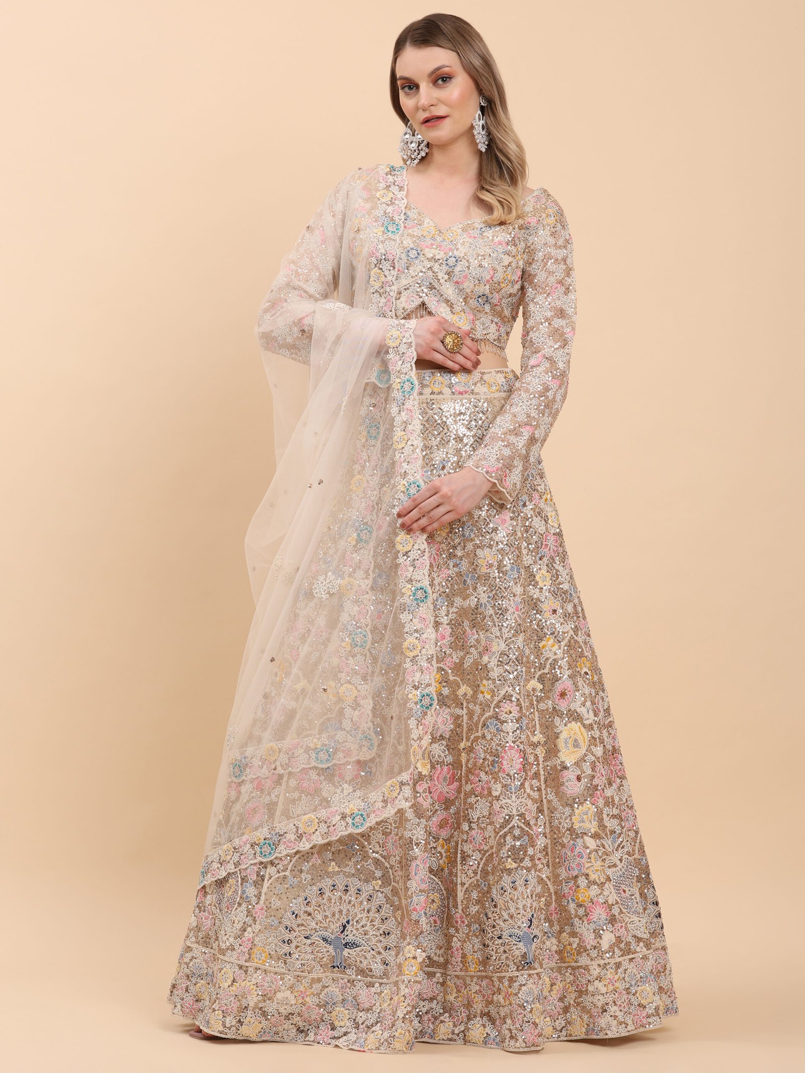 Ivory Blossom Enchanted Bridal Lehenga - Image 4