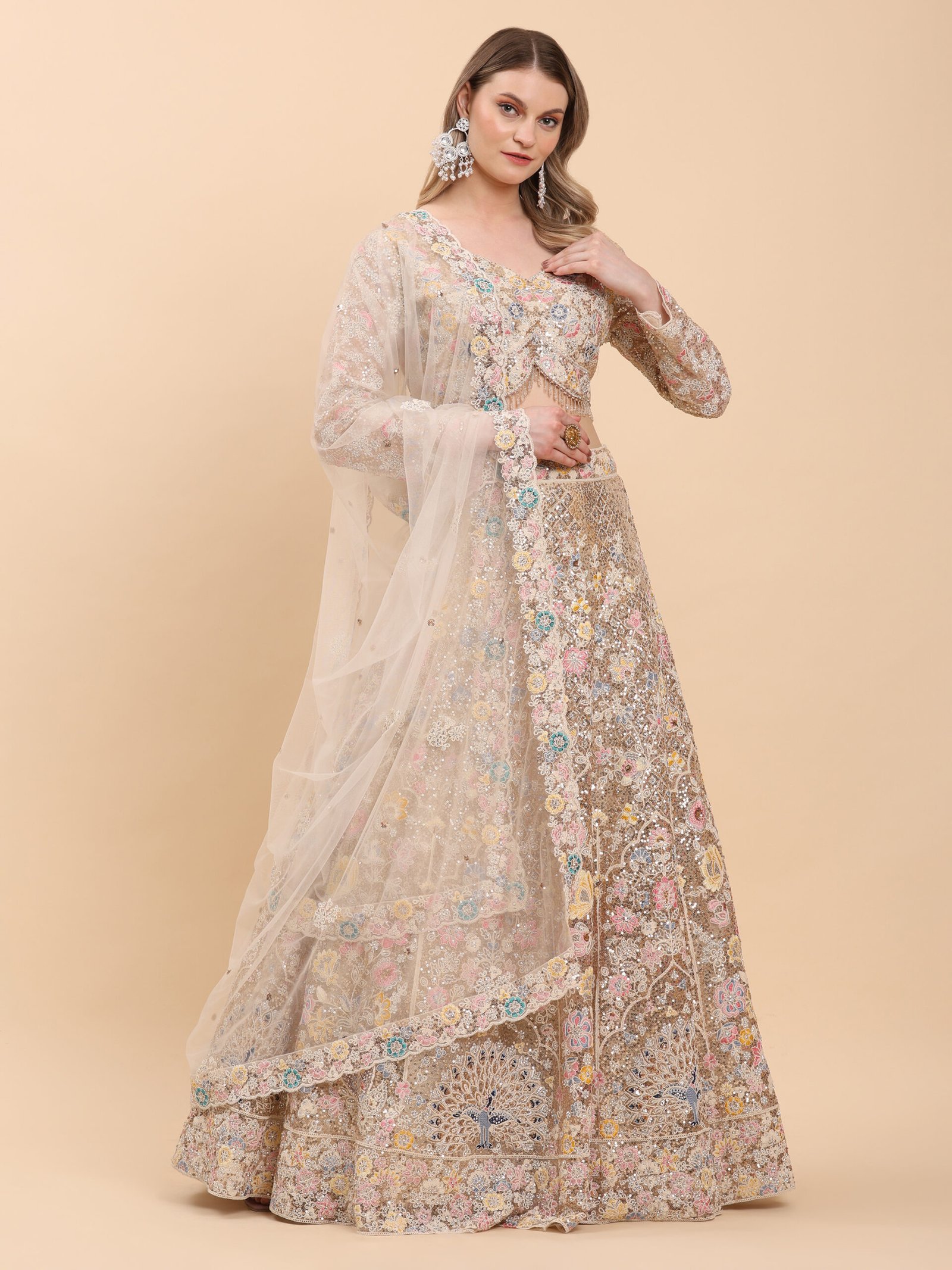 Ivory Blossom Enchanted Bridal Lehenga - Image 3