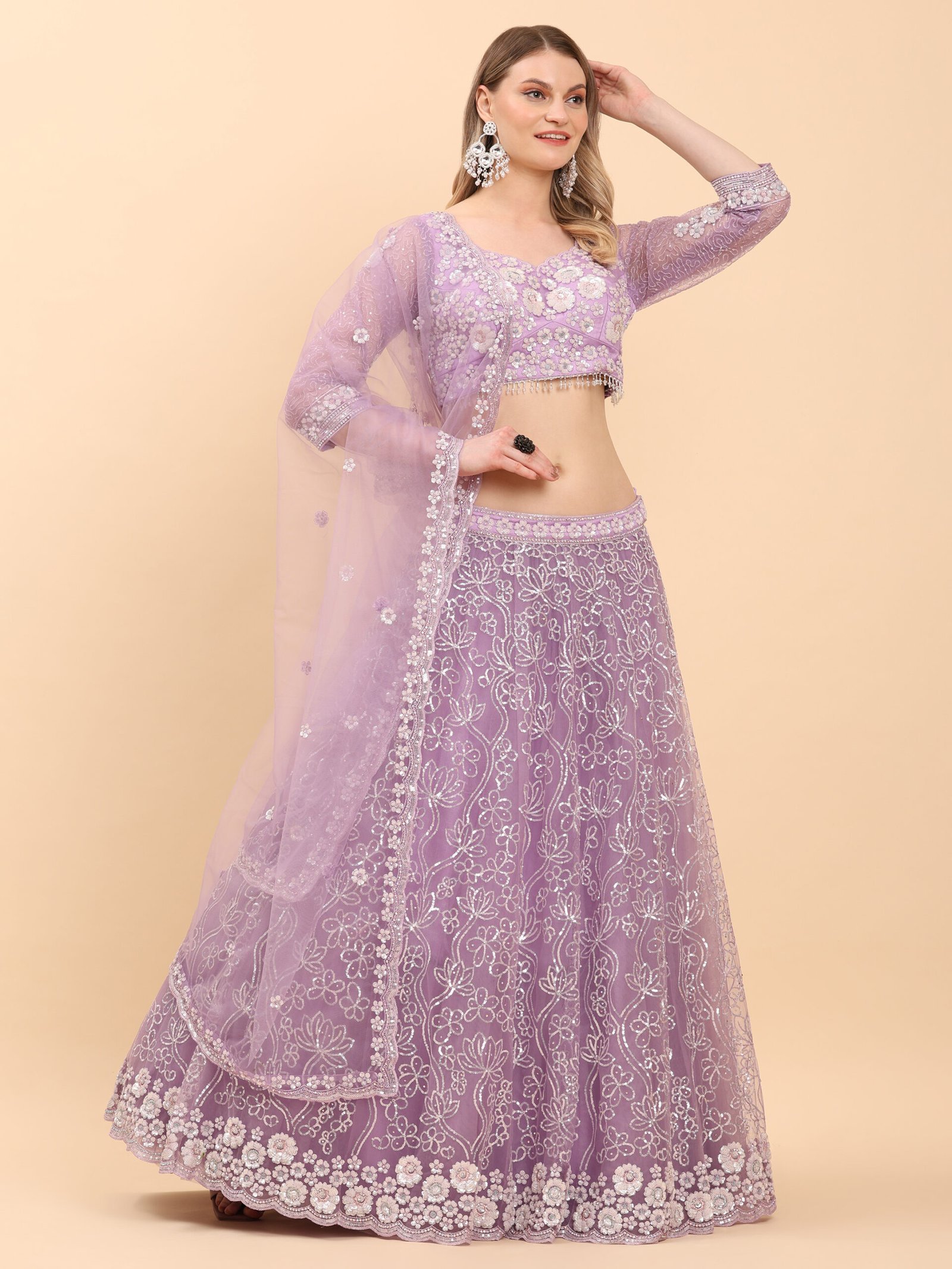 Lavender Petal Dream Embroidered Lehenga - Image 5