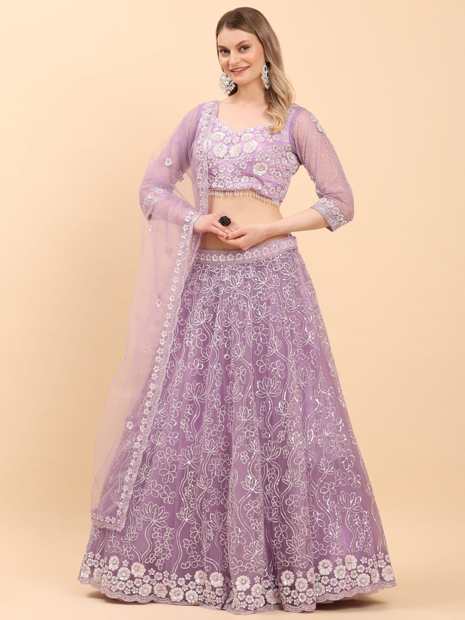 Lavender Petal Dream Embroidered Lehenga - Image 4