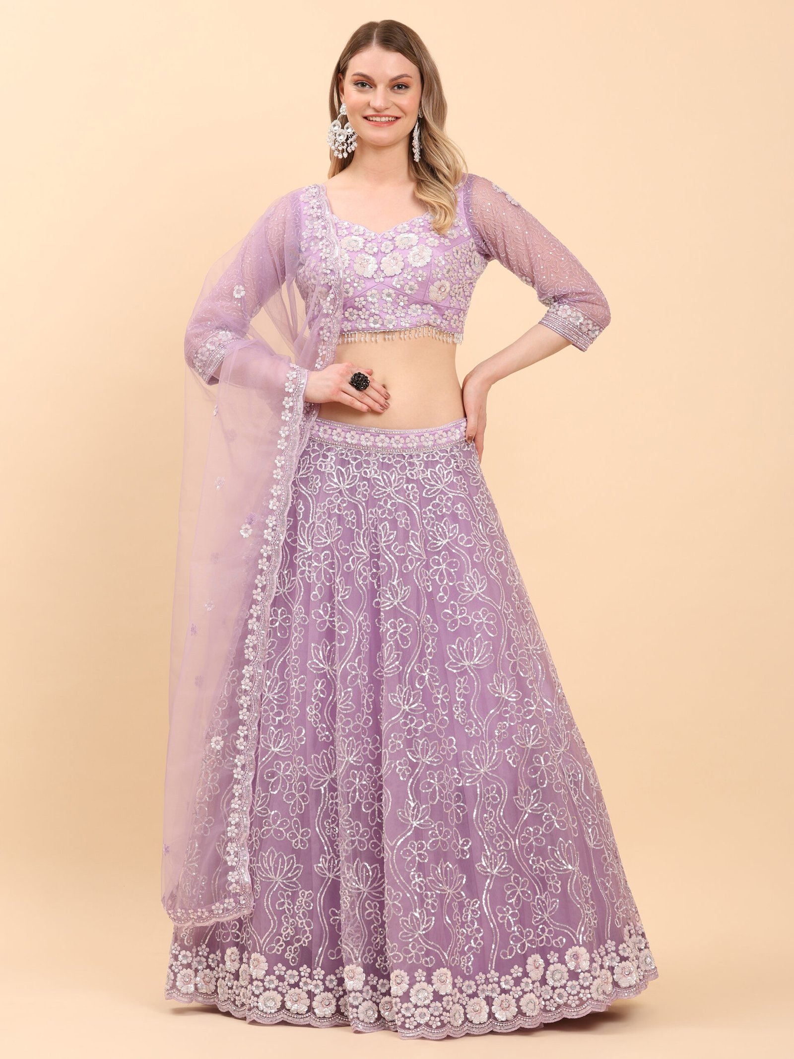 Lavender Petal Dream Embroidered Lehenga - Image 3