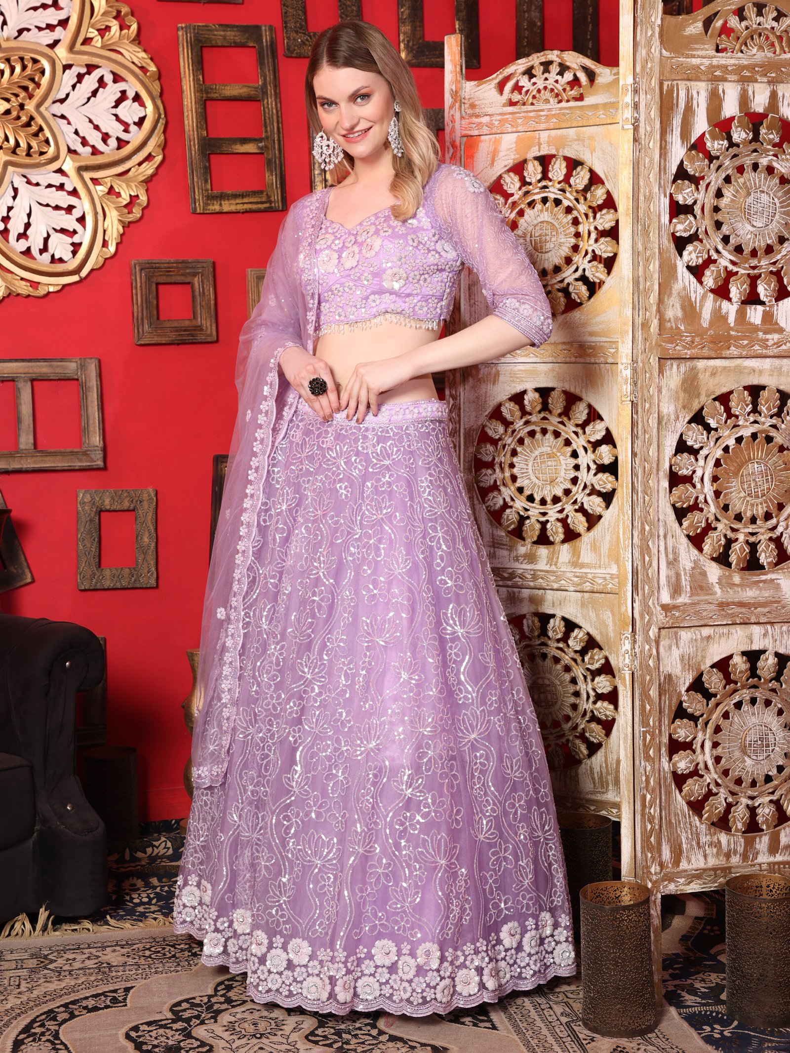 Lavender Petal Dream Embroidered Lehenga - Image 2
