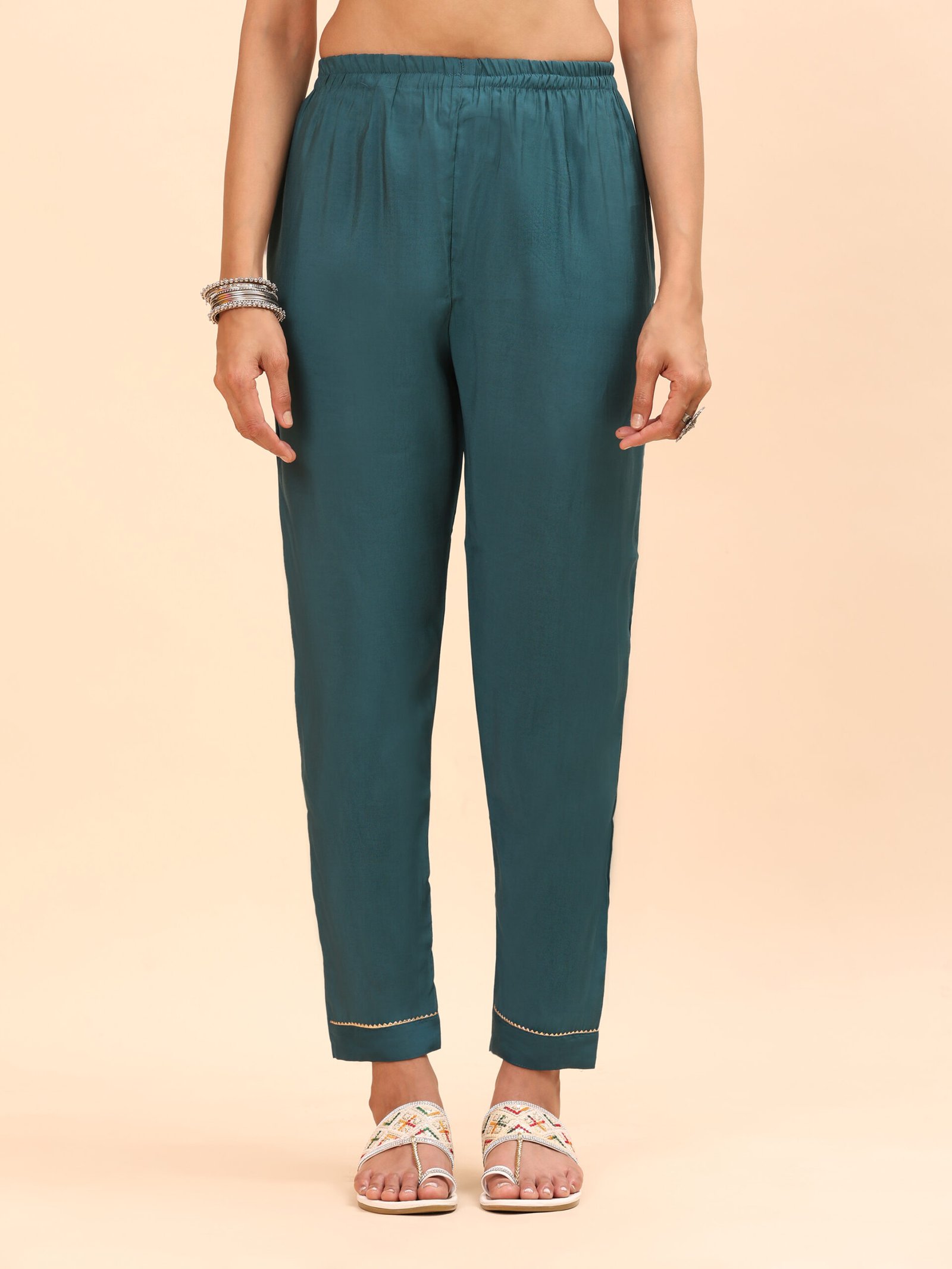 Teal Elegance Embroidered Kurta with Organza Dupatta - Image 6