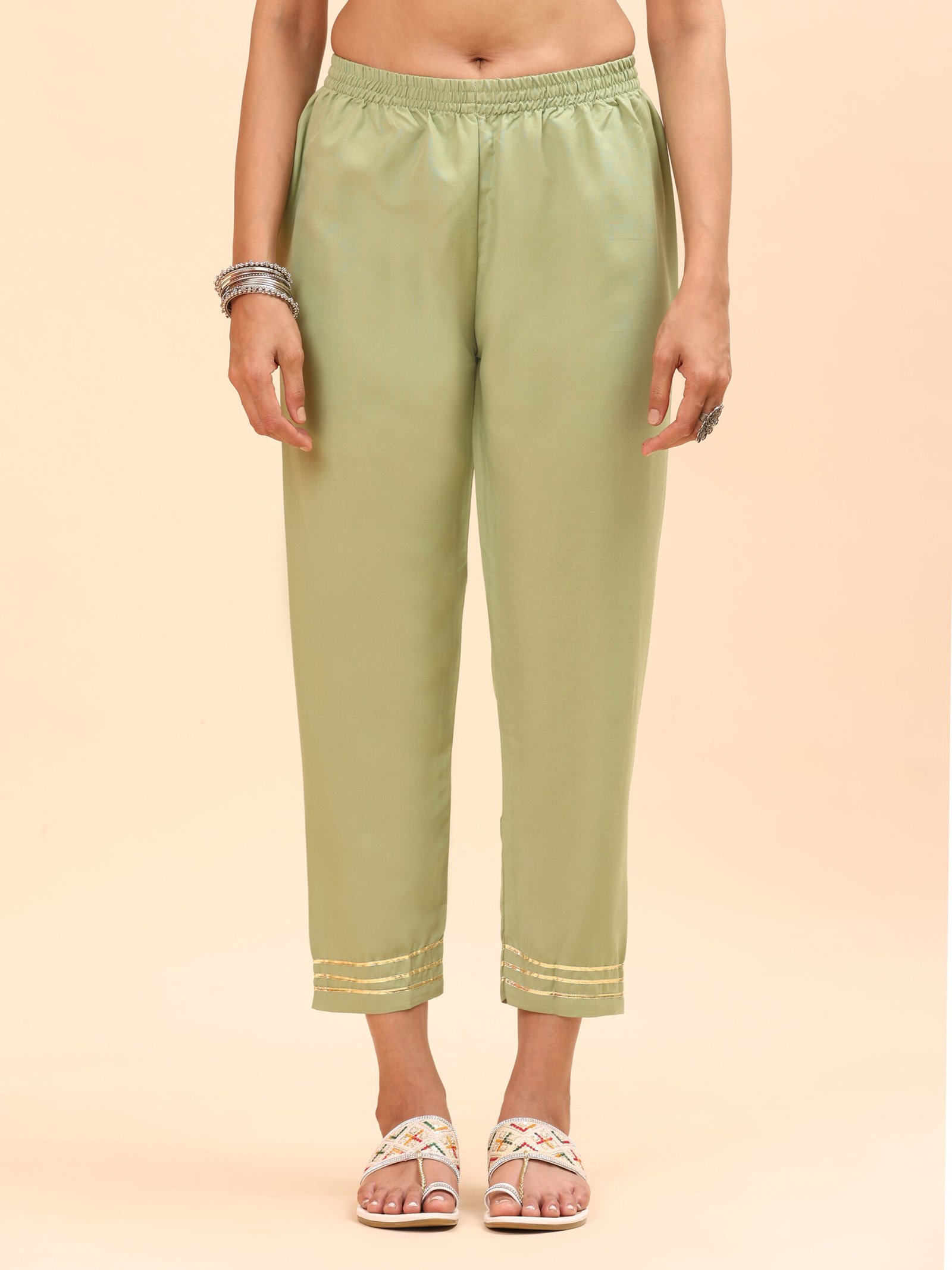 Light Green Ethnic Cotton Kurta Pant and Dupatta Set - Image 6