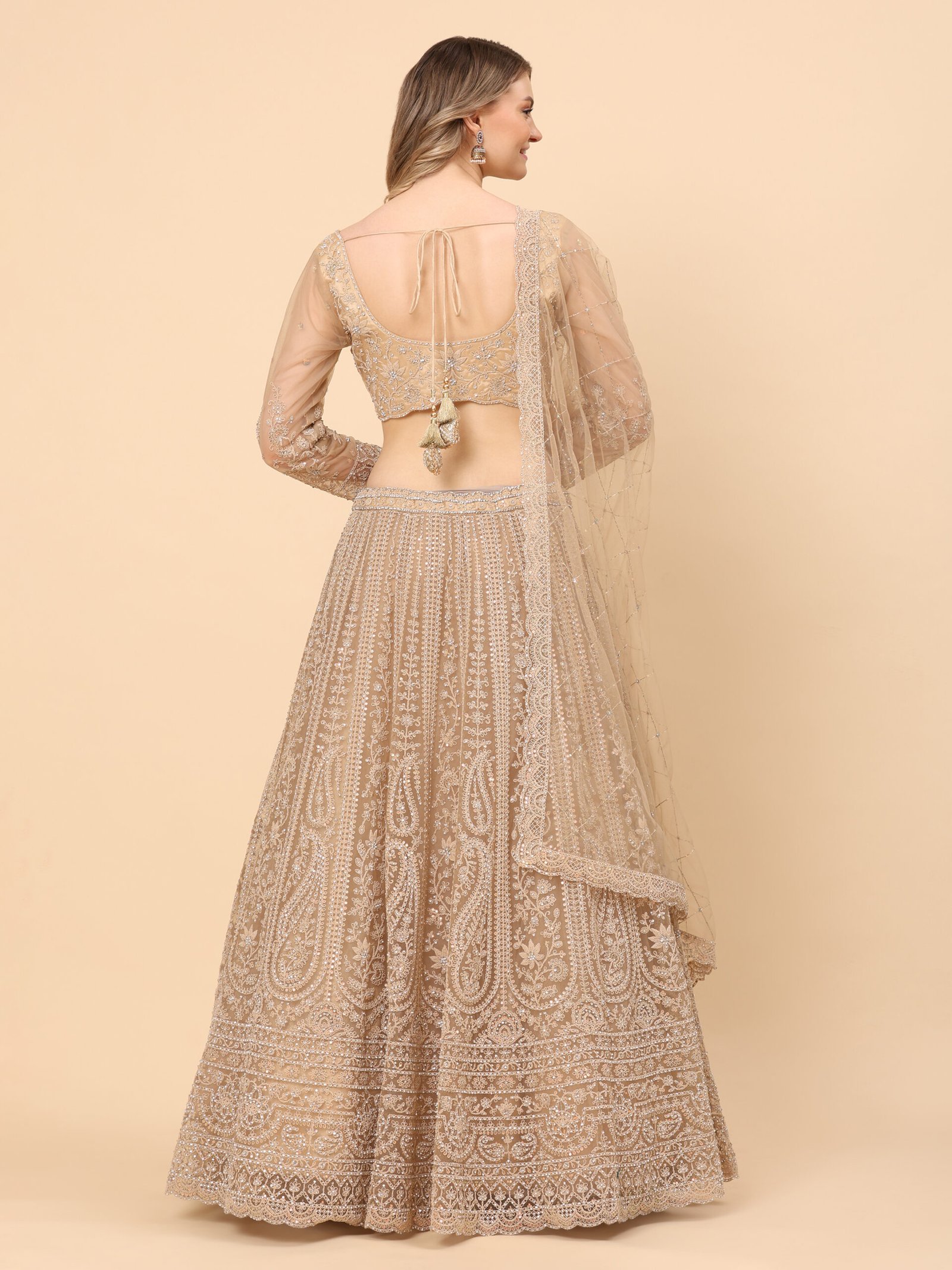 Elegance Embroidered Golden Bridal Lehenga - Image 8