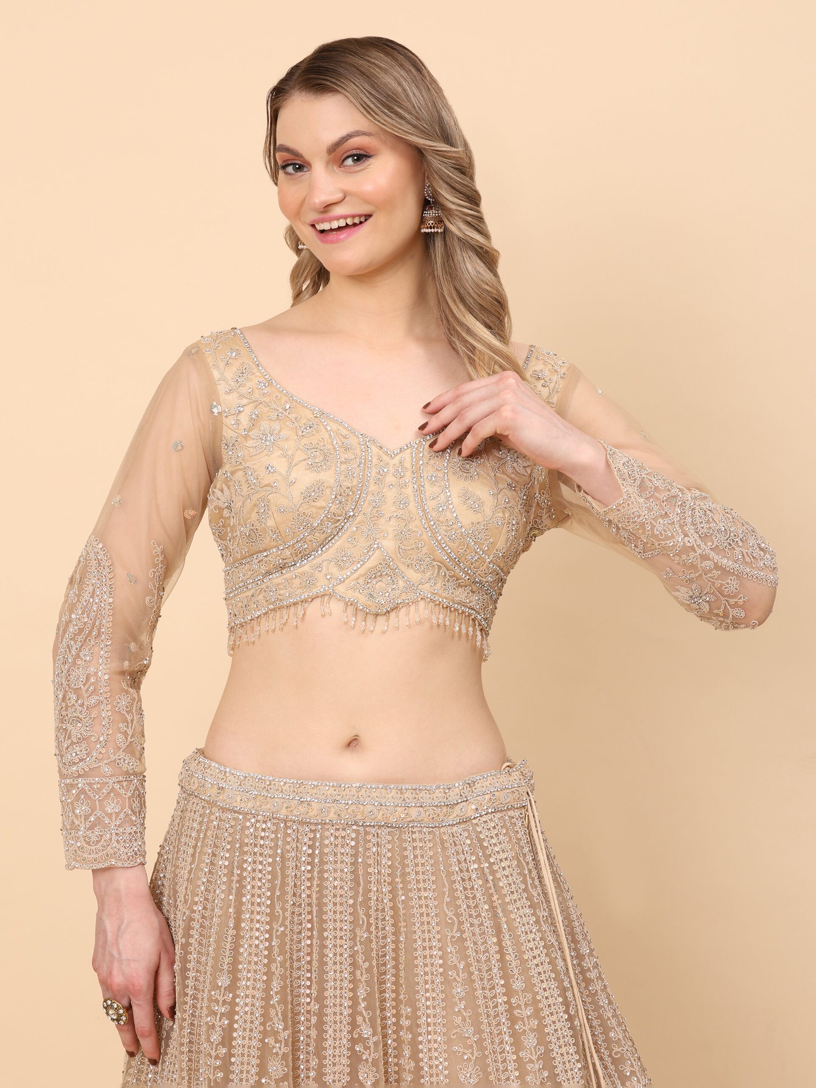 Elegance Embroidered Golden Bridal Lehenga - Image 7