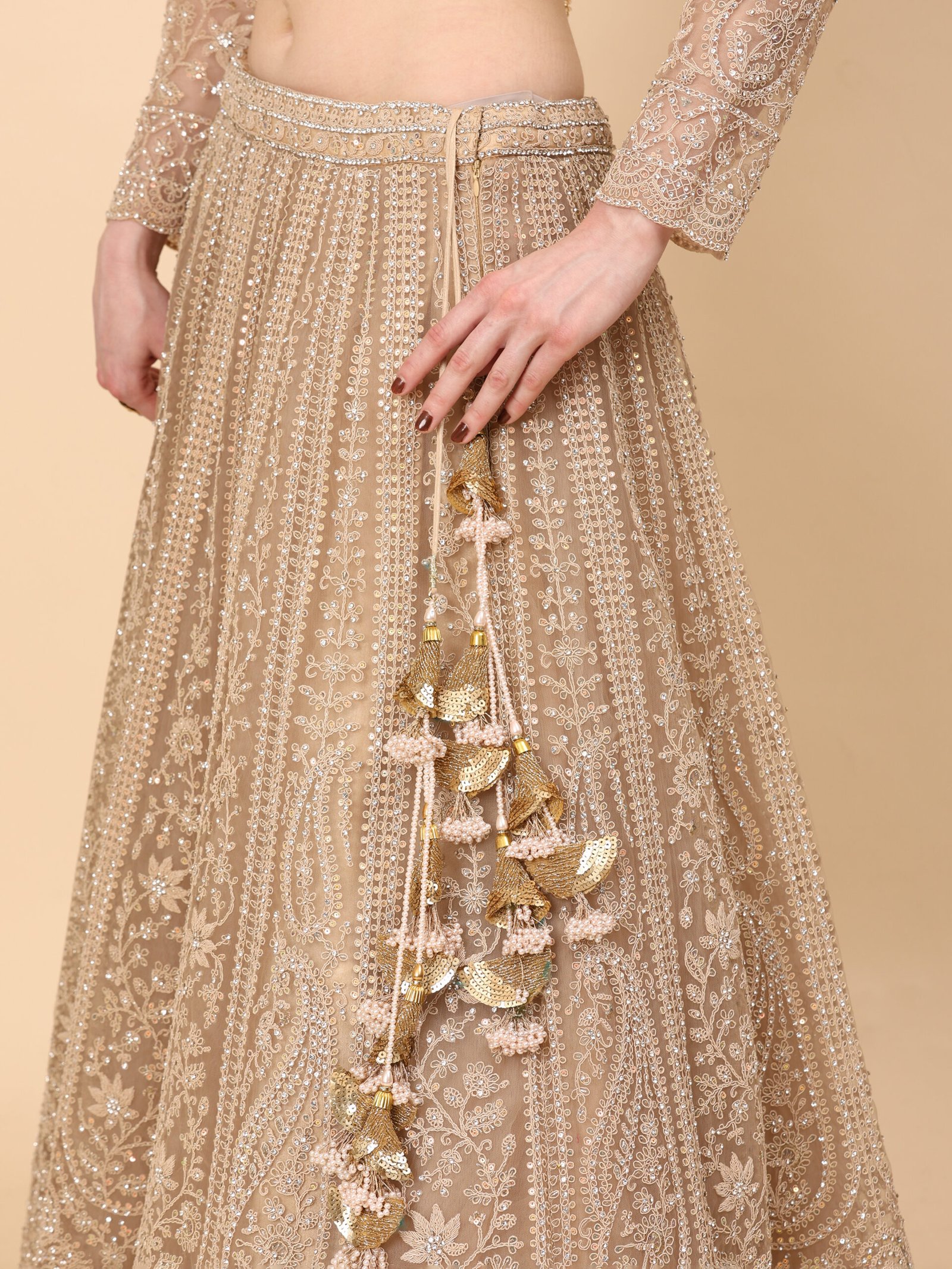 Elegance Embroidered Golden Bridal Lehenga - Image 6