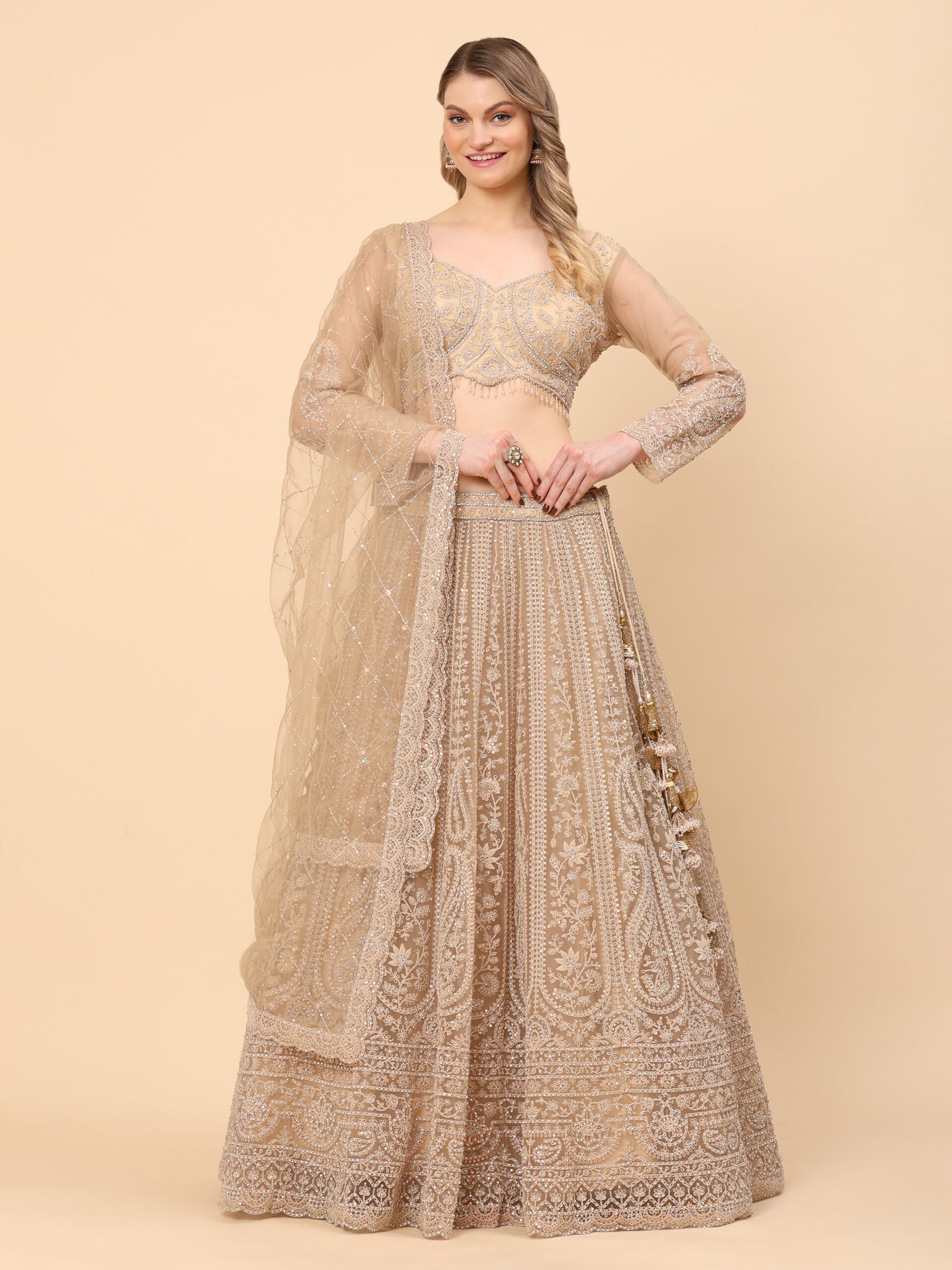 Elegance Embroidered Golden Bridal Lehenga - Image 5
