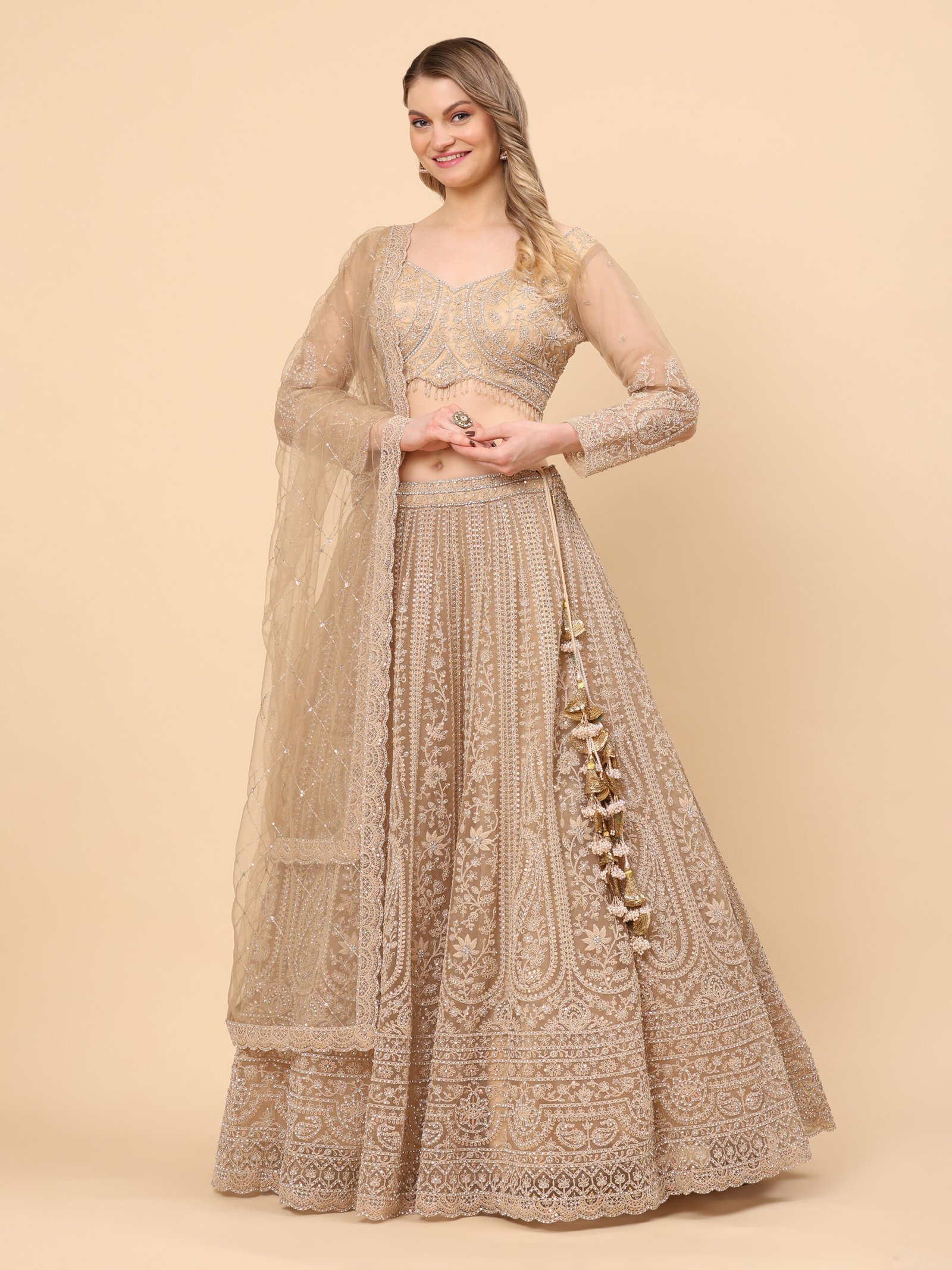 Elegance Embroidered Golden Bridal Lehenga - Image 4