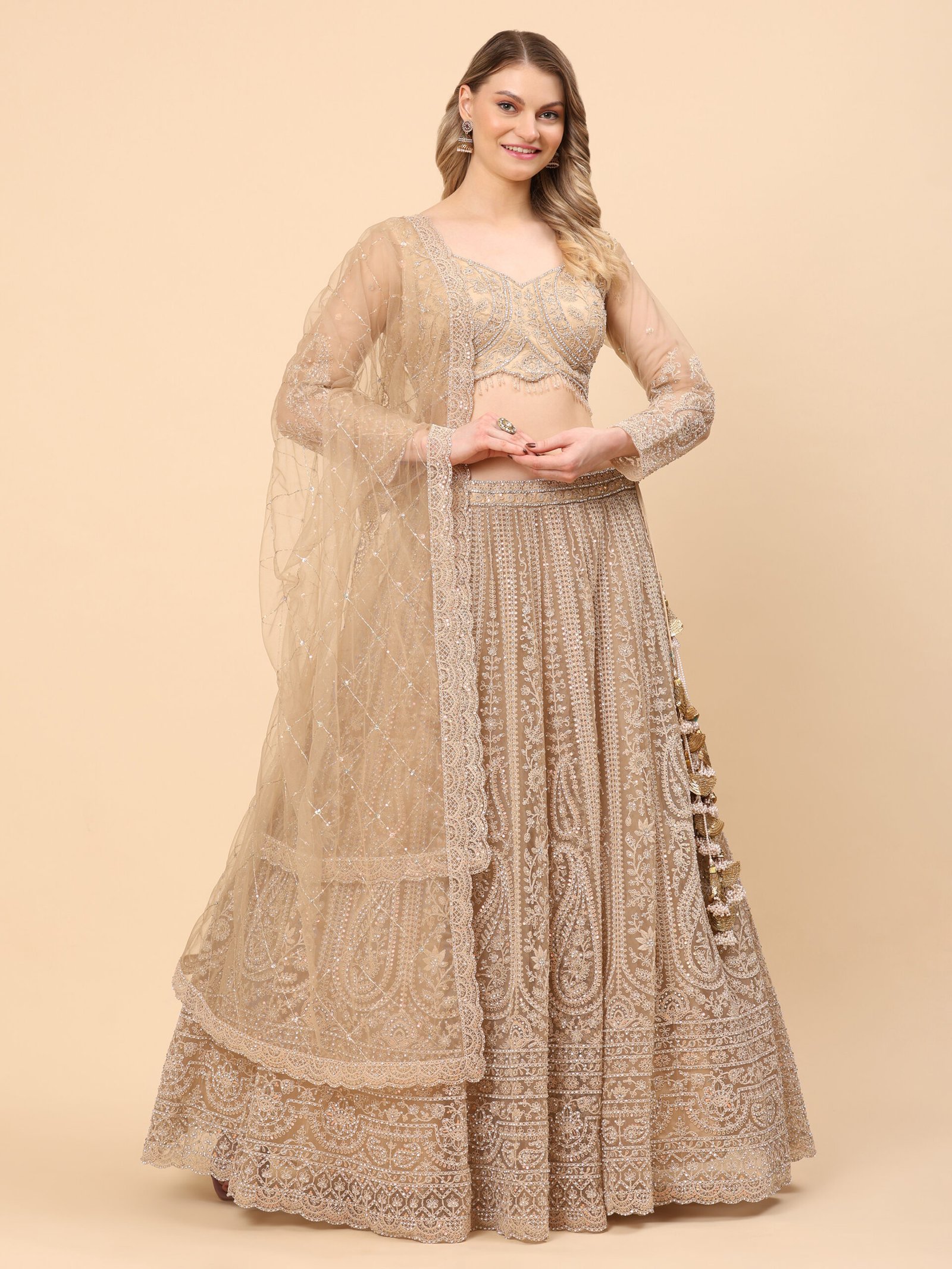 Elegance Embroidered Golden Bridal Lehenga - Image 3