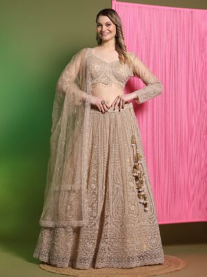 Elegance Embroidered Golden Bridal Lehenga