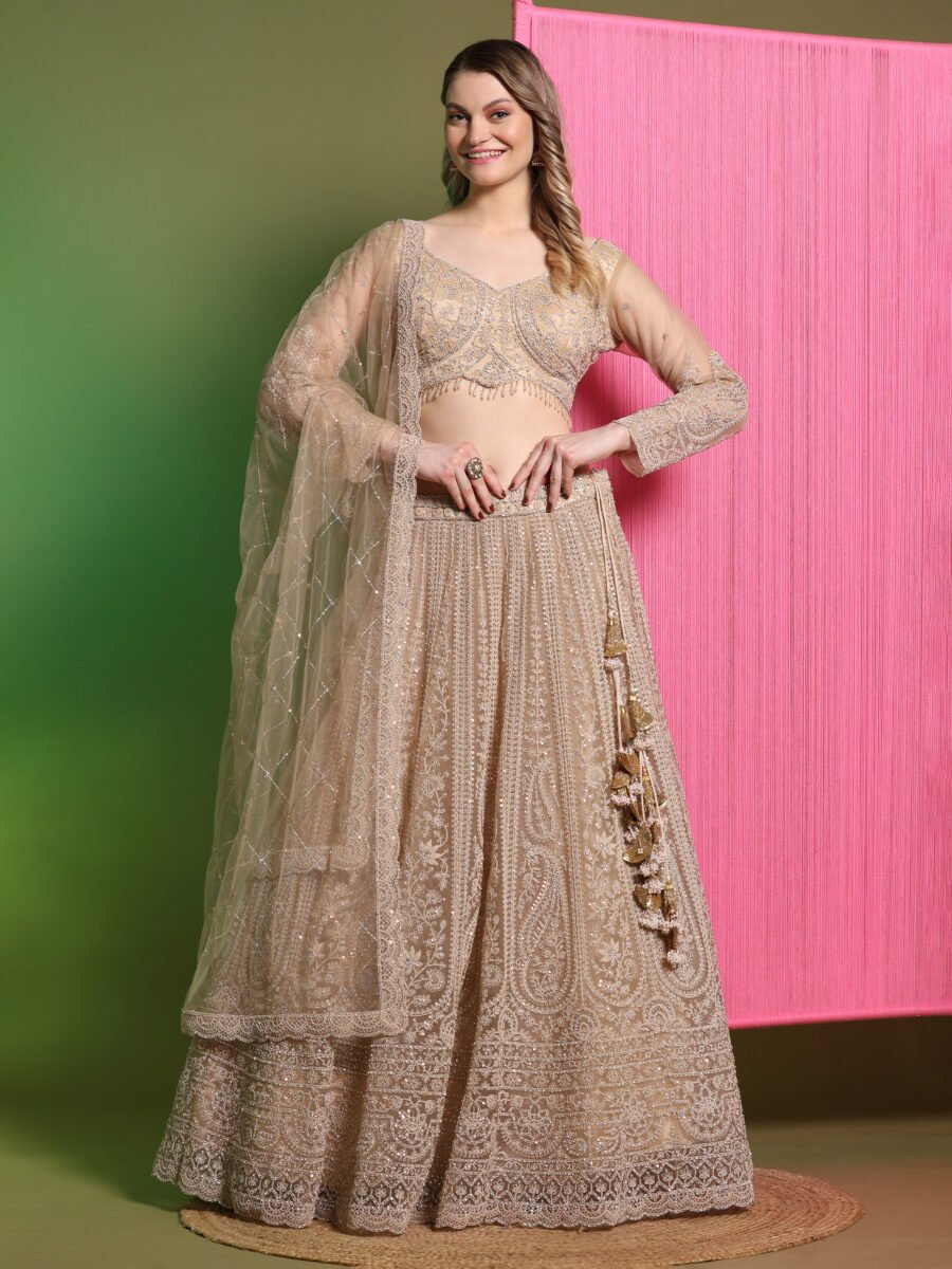 Elegance Embroidered Golden Bridal Lehenga