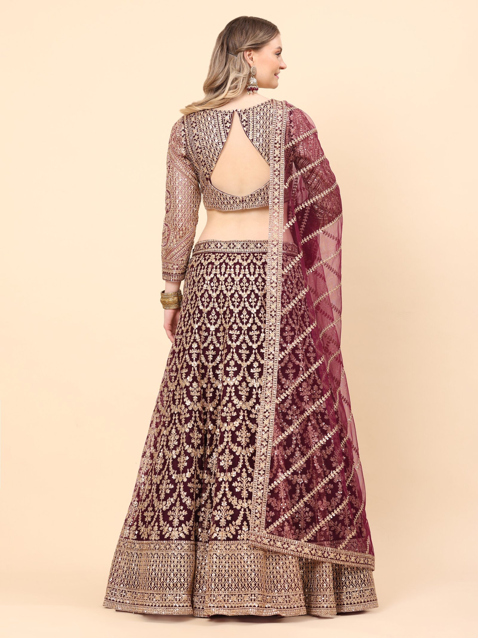 Majestic Maroon Zari Embroidered Bridal Lehenga - Image 7