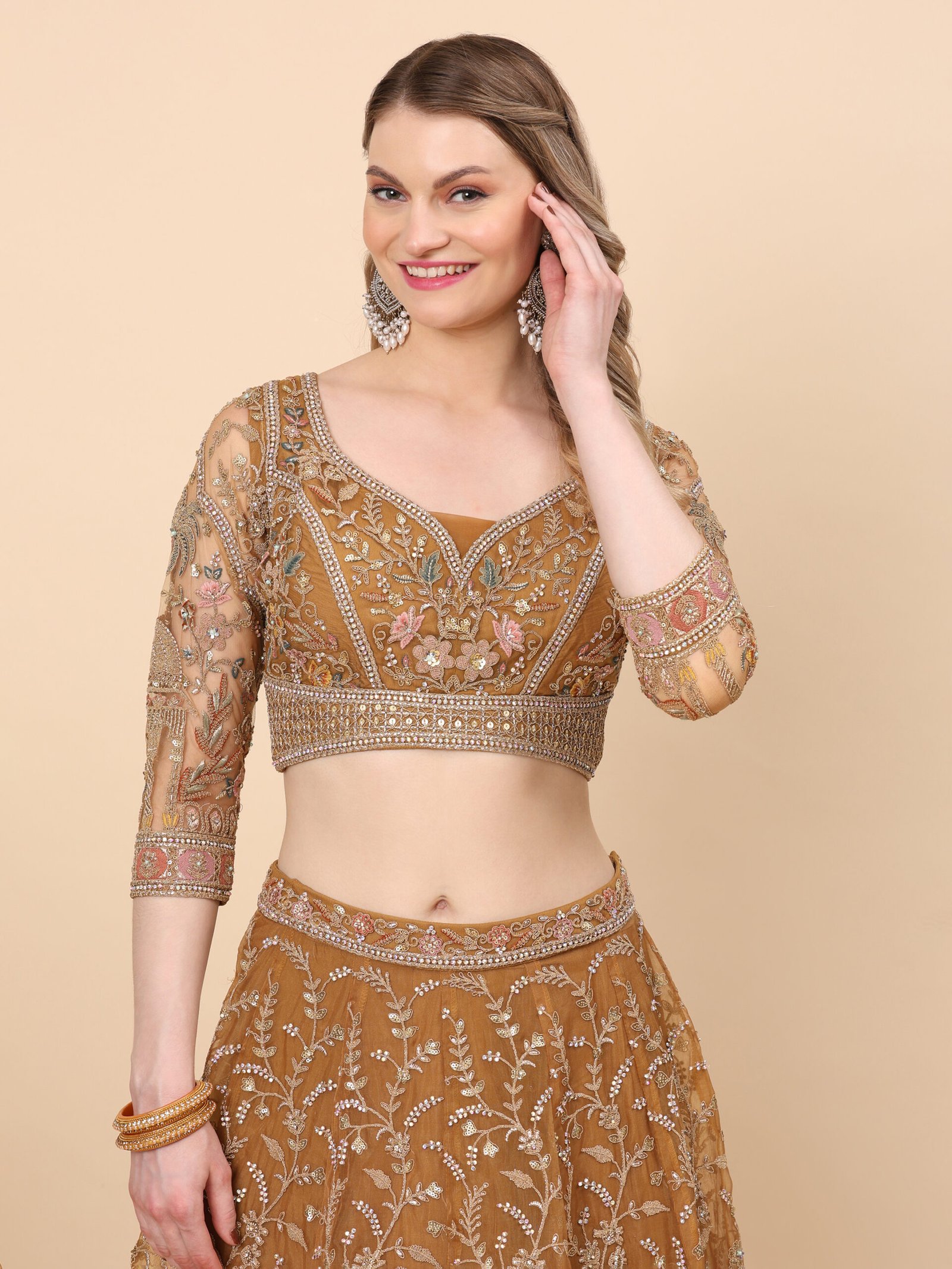 Golden Oasis Embroidered Bridal Lehenga - Image 7