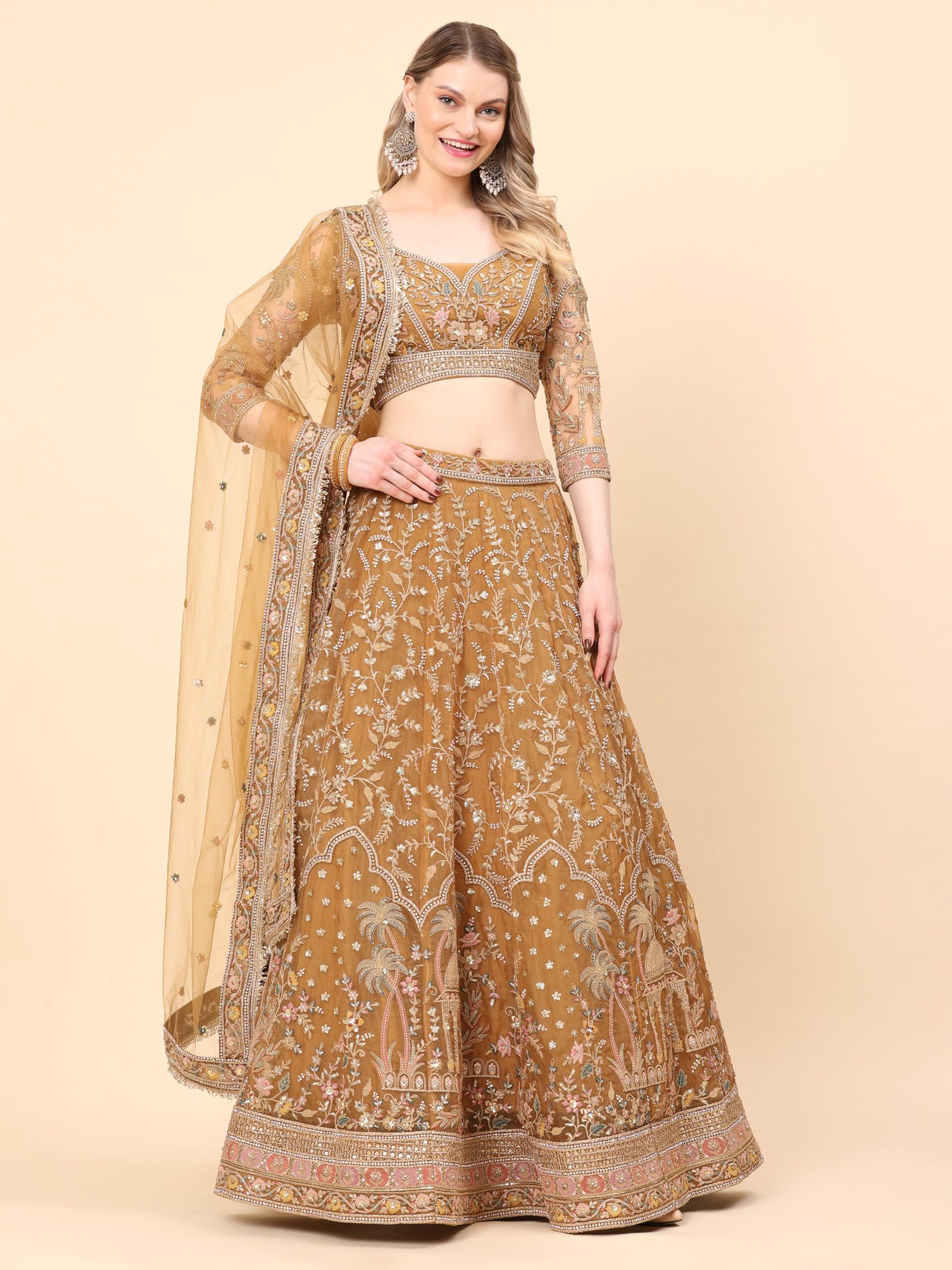 Golden Oasis Embroidered Bridal Lehenga - Image 6