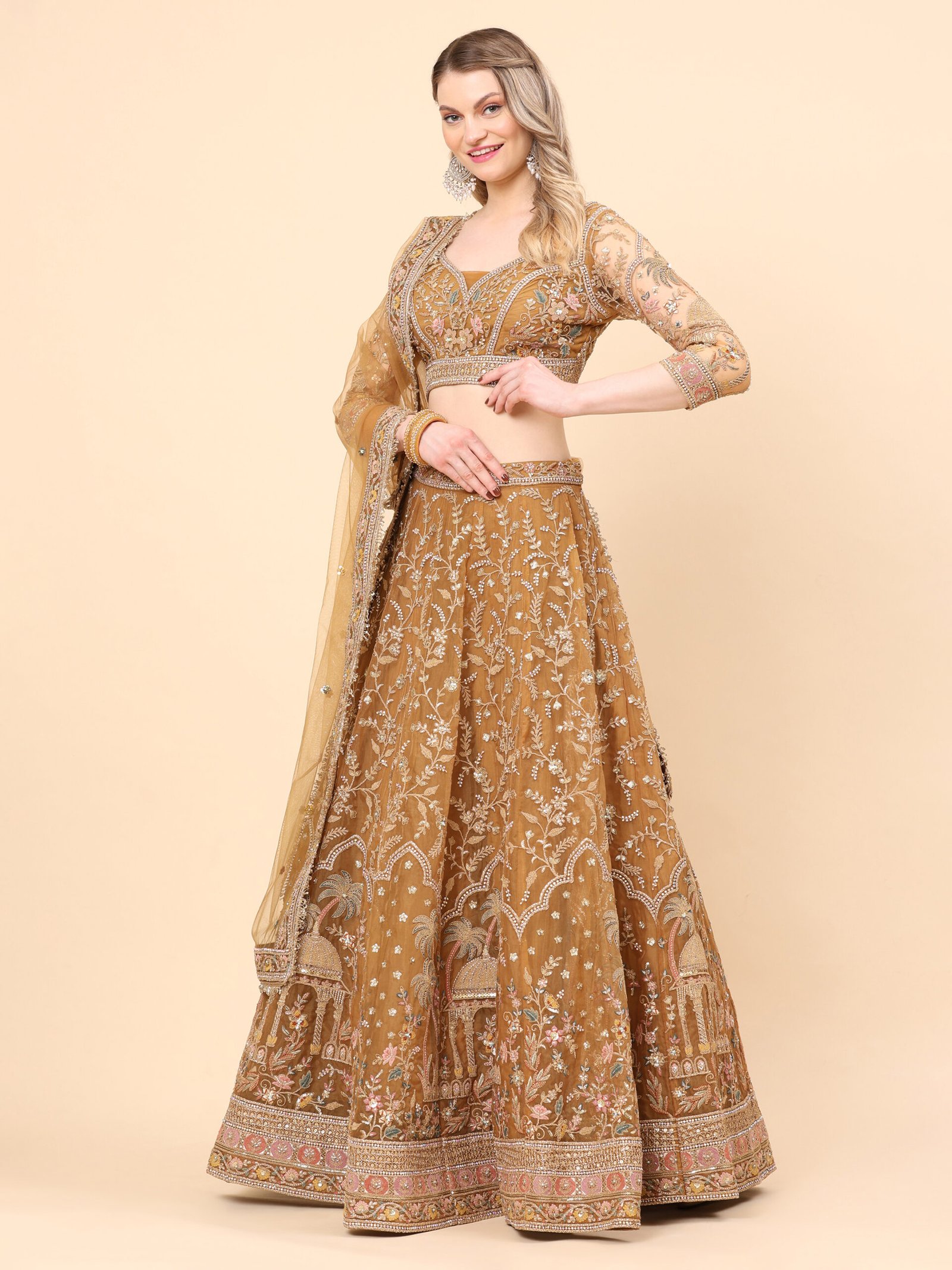 Golden Oasis Embroidered Bridal Lehenga - Image 5