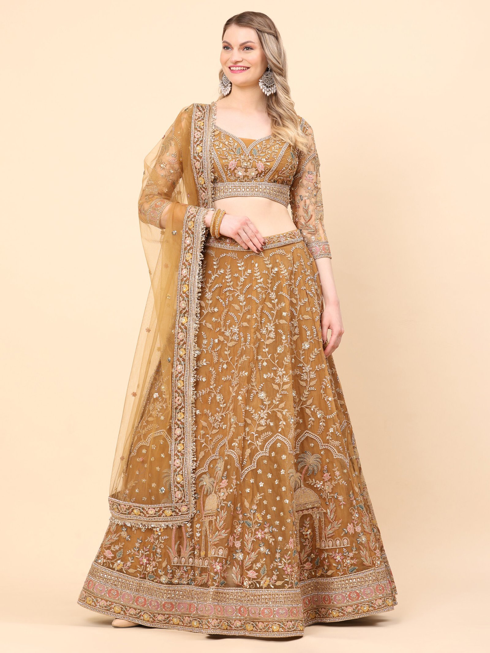 Golden Oasis Embroidered Bridal Lehenga - Image 4