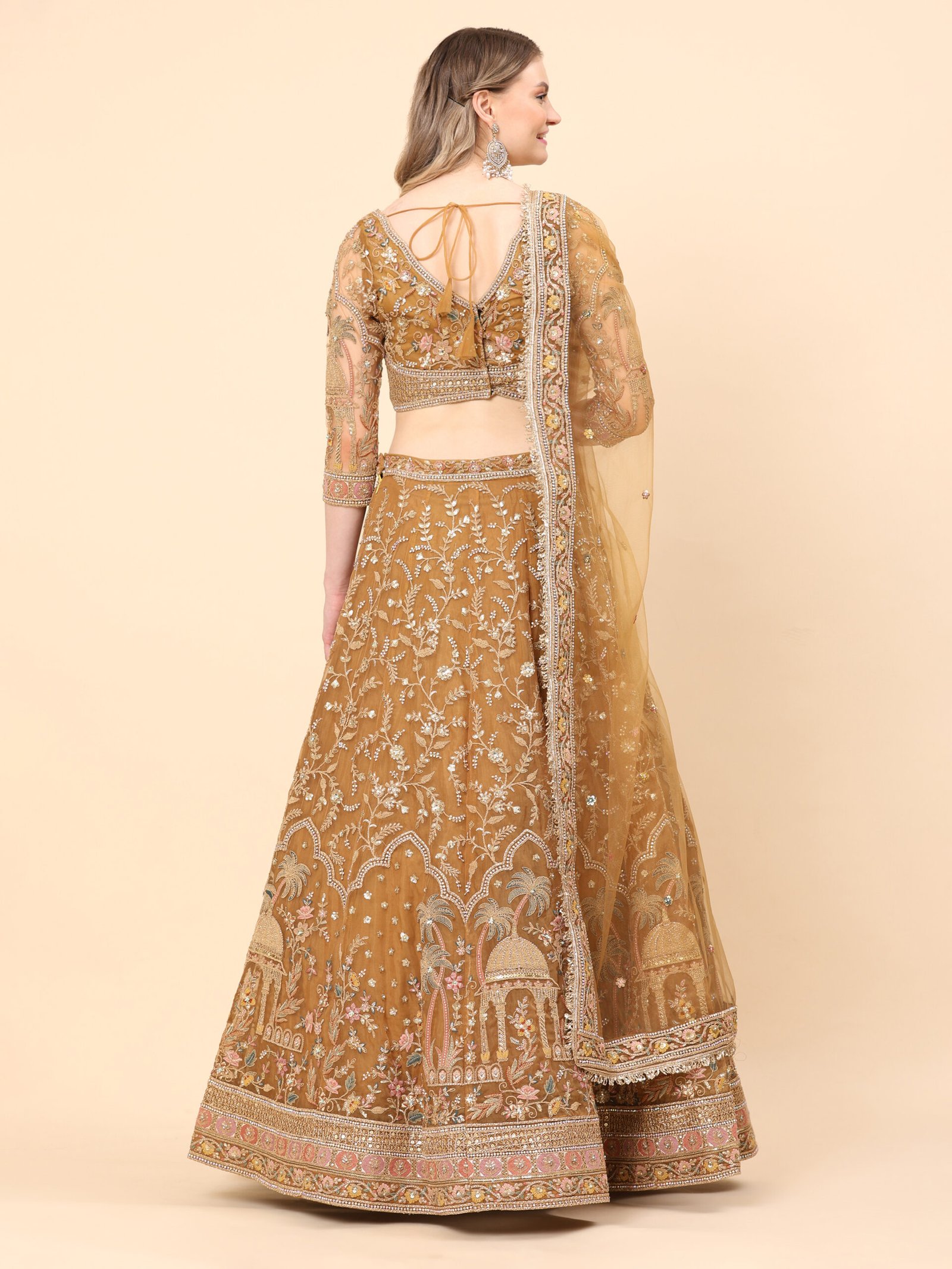 Golden Oasis Embroidered Bridal Lehenga - Image 3