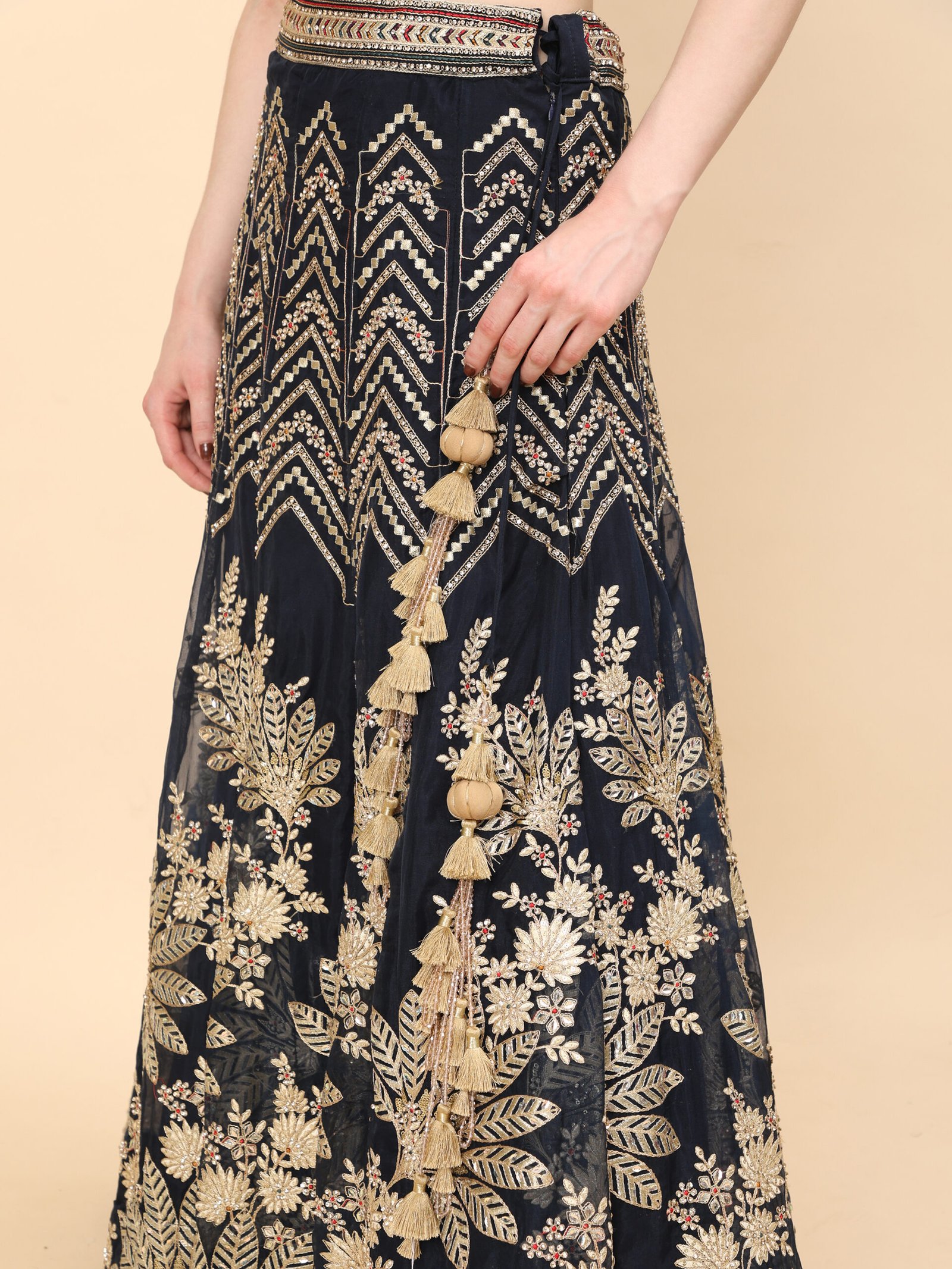 Midnight Majesty Embroidered Bridal Lehenga - Image 7