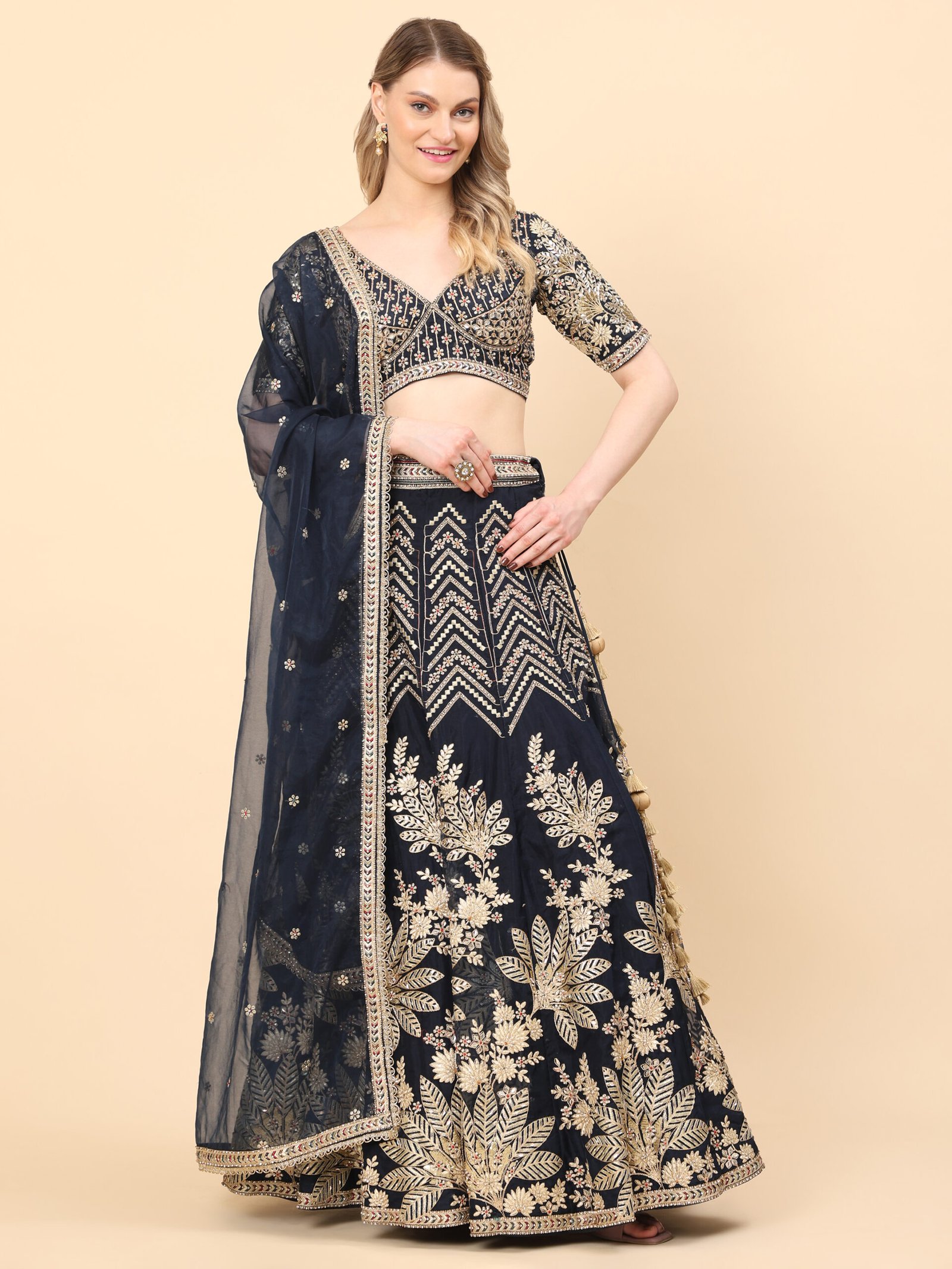 Midnight Majesty Embroidered Bridal Lehenga - Image 6