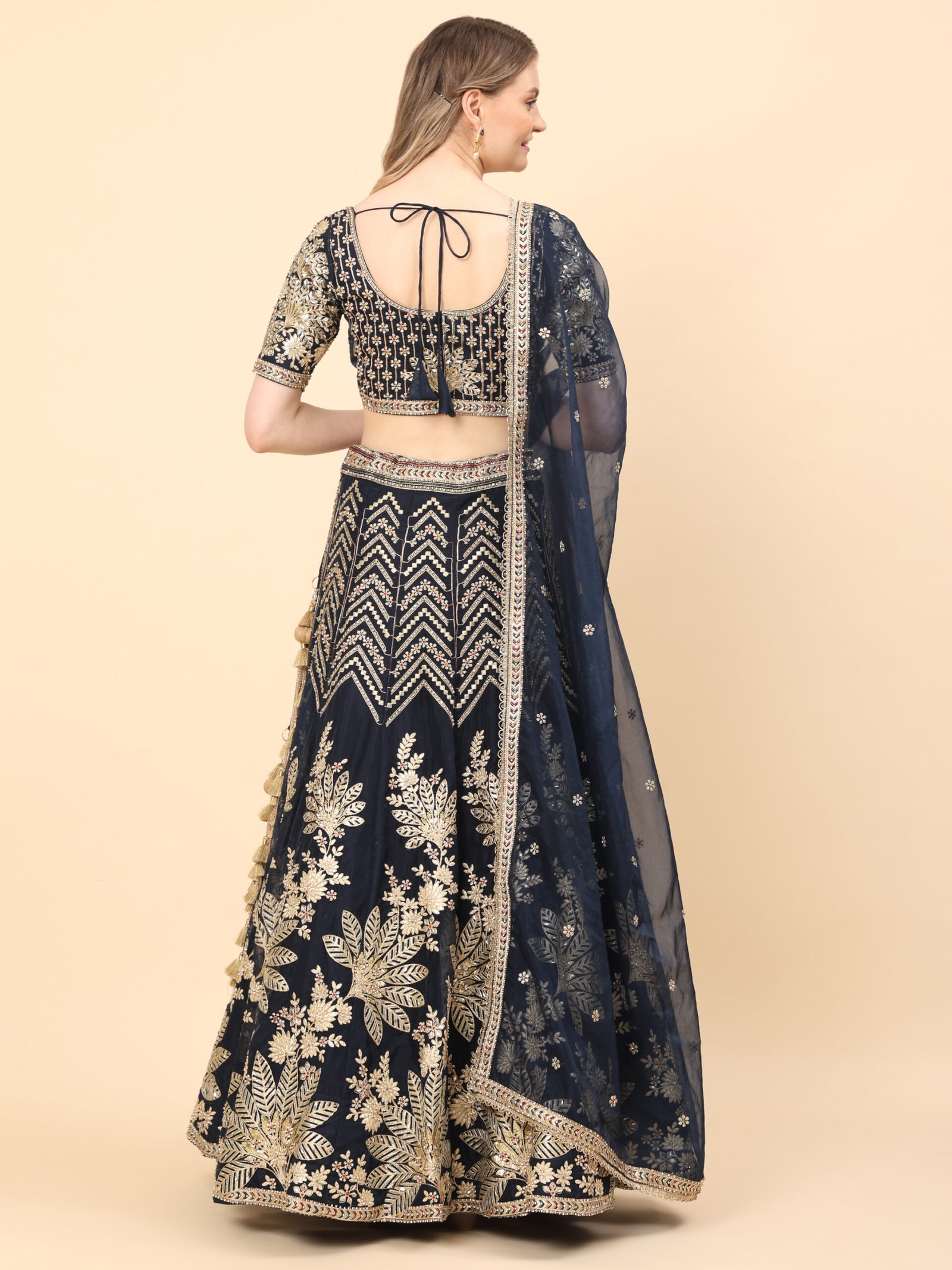 Midnight Majesty Embroidered Bridal Lehenga - Image 3