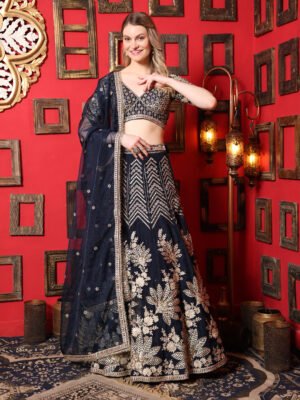 Midnight Majesty Embroidered Bridal Lehenga
