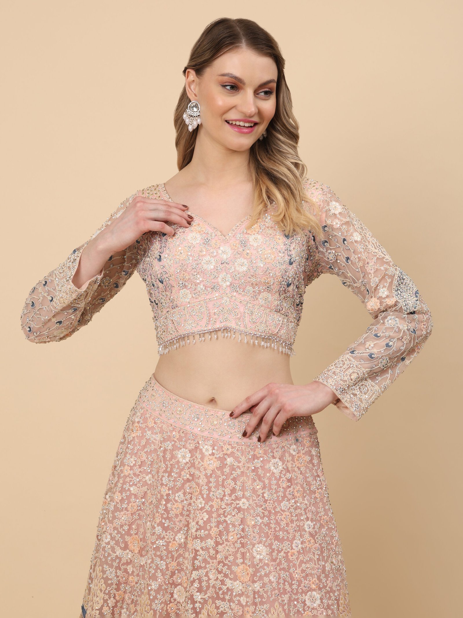 Blush Serenity Embroidered Bridal Lehenga - Image 7