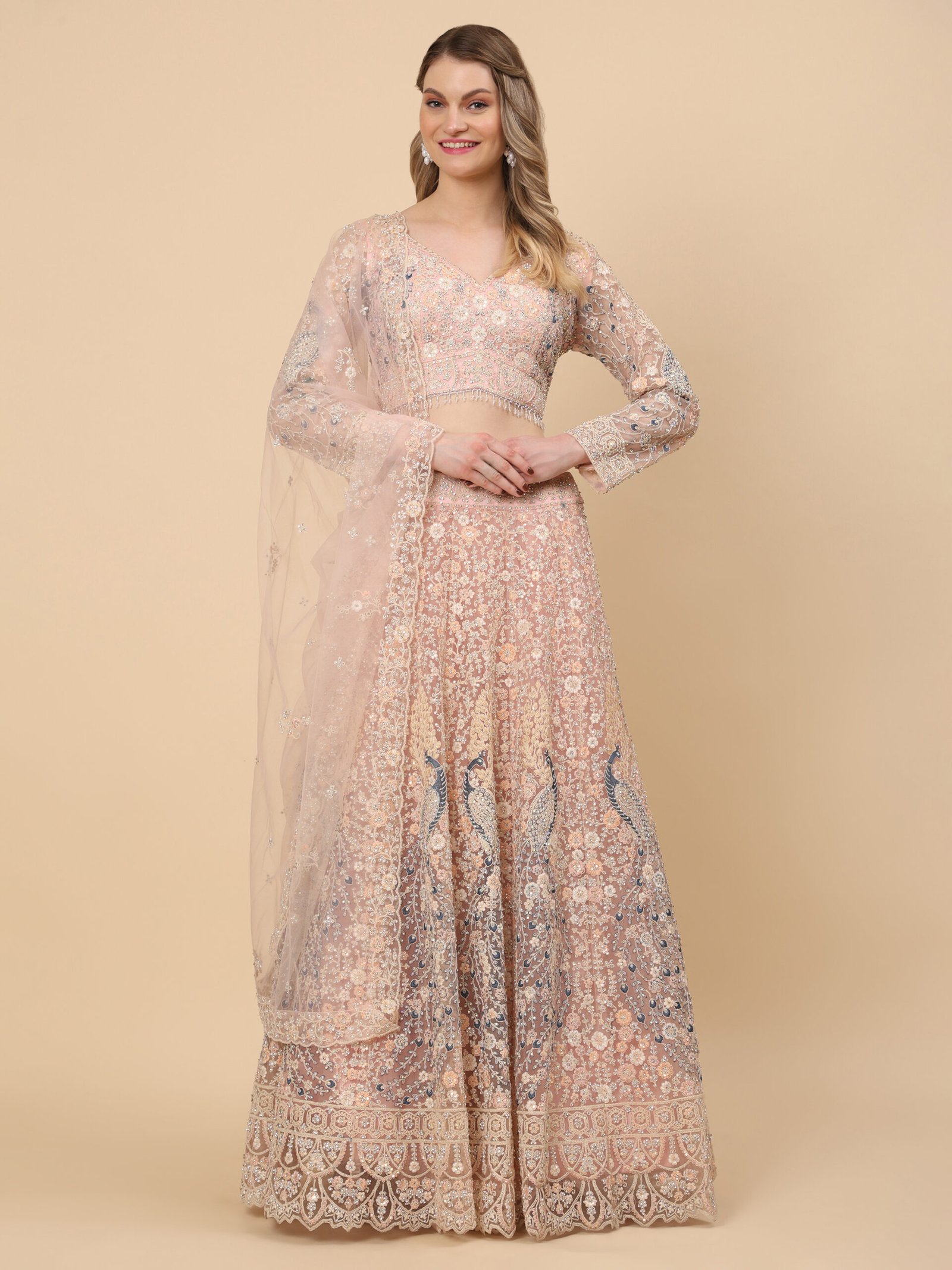 Blush Serenity Embroidered Bridal Lehenga - Image 6