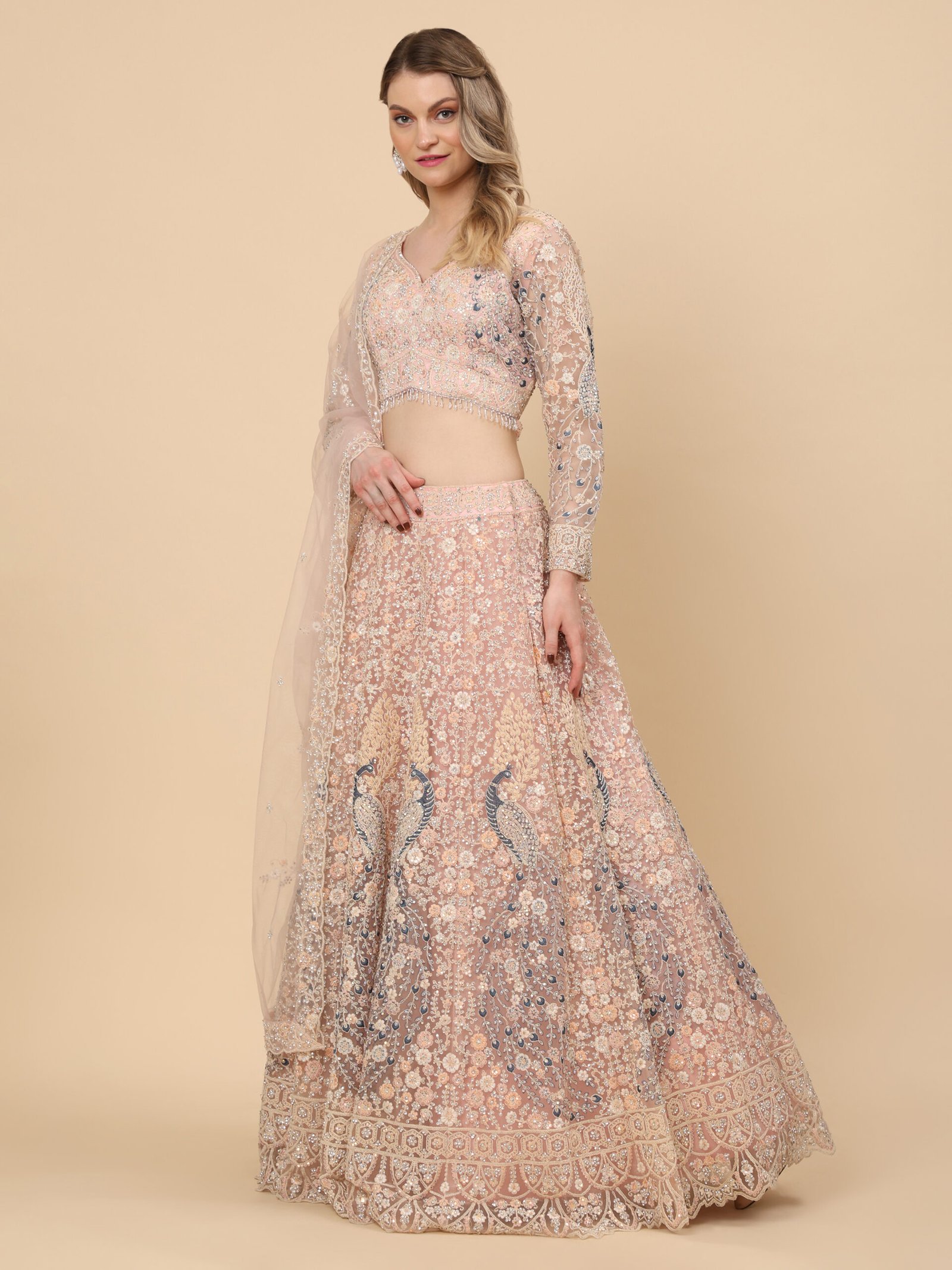 Blush Serenity Embroidered Bridal Lehenga - Image 4