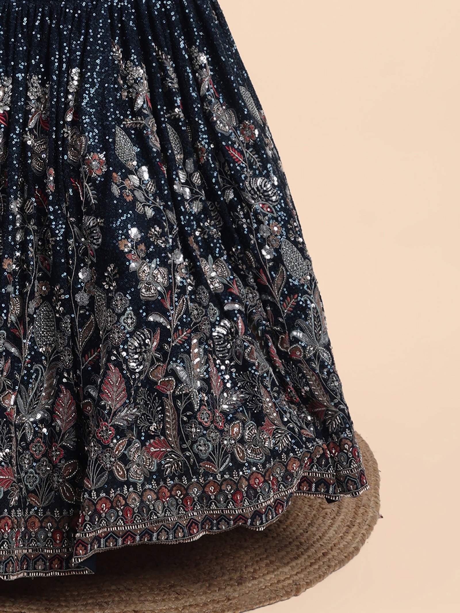 Midnight Enchanté Navy Blue Embroidered Bridal Lehenga - Image 6