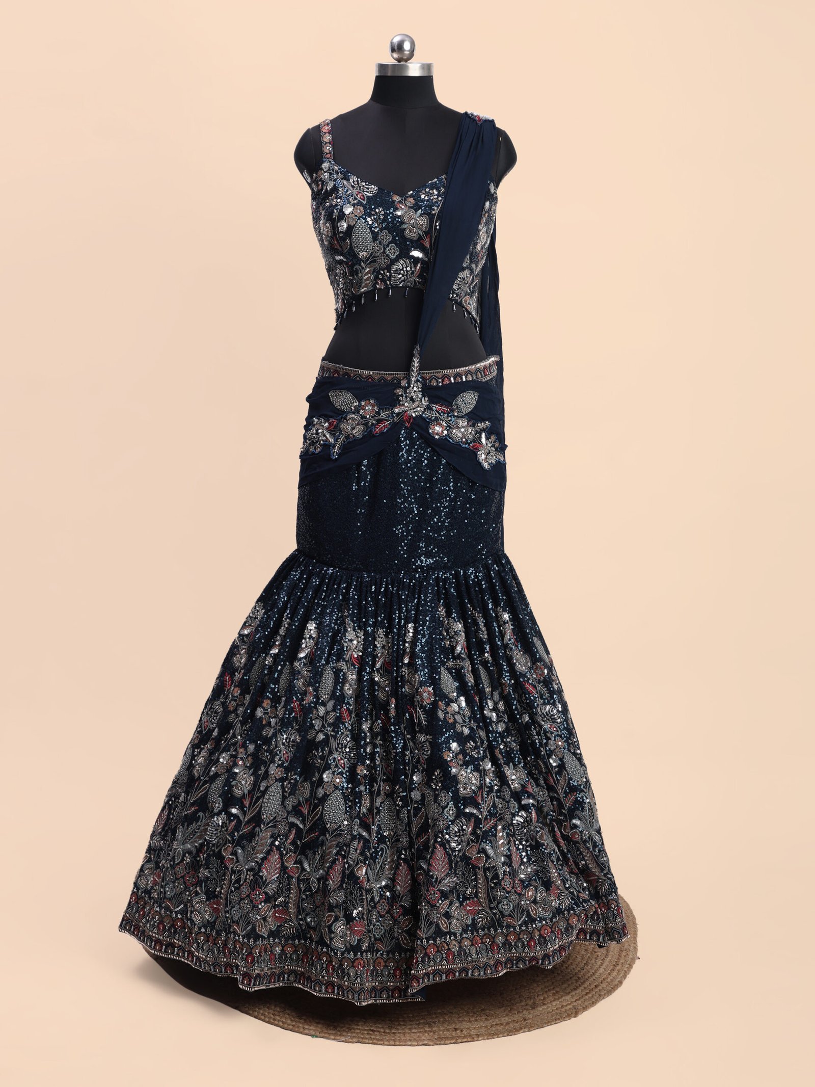 Midnight Enchanté Navy Blue Embroidered Bridal Lehenga