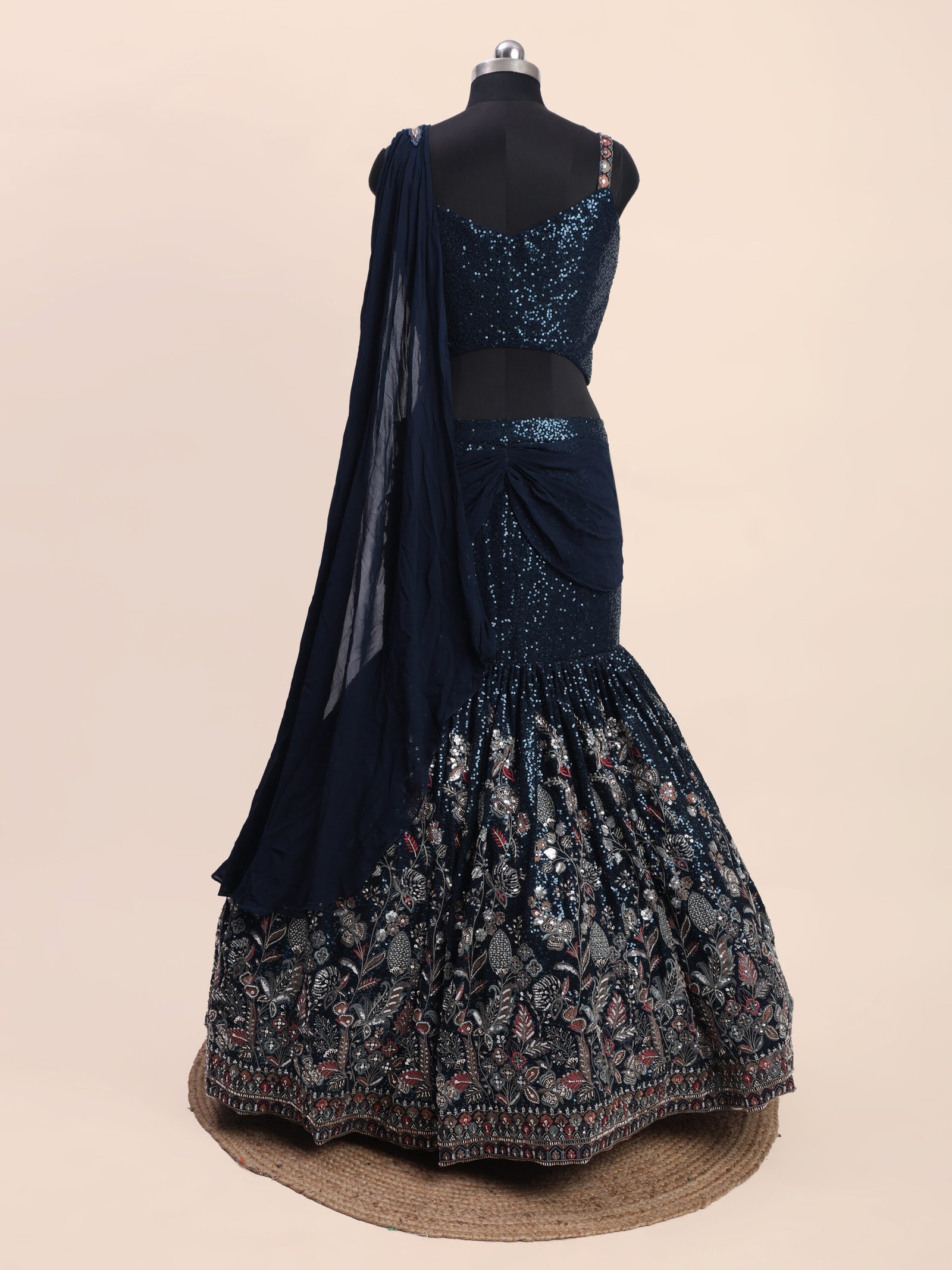 Midnight Enchanté Navy Blue Embroidered Bridal Lehenga - Image 3
