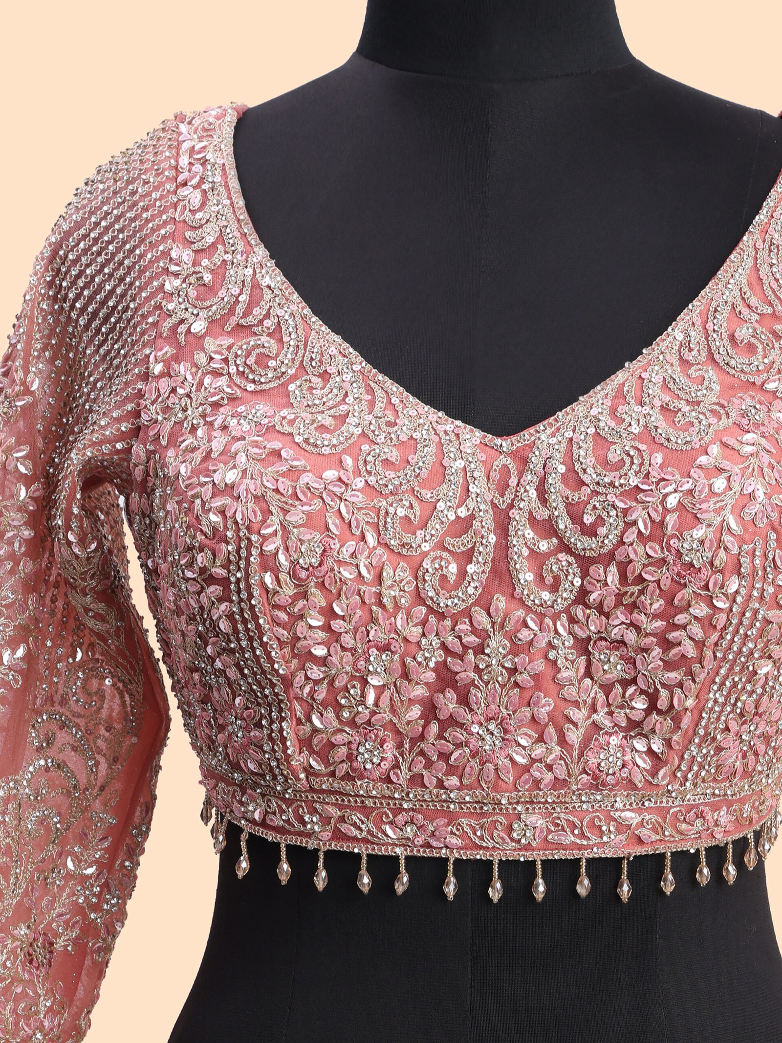 Blush Radiance Rose Pink Embroidered Bridal Lehenga - Image 3