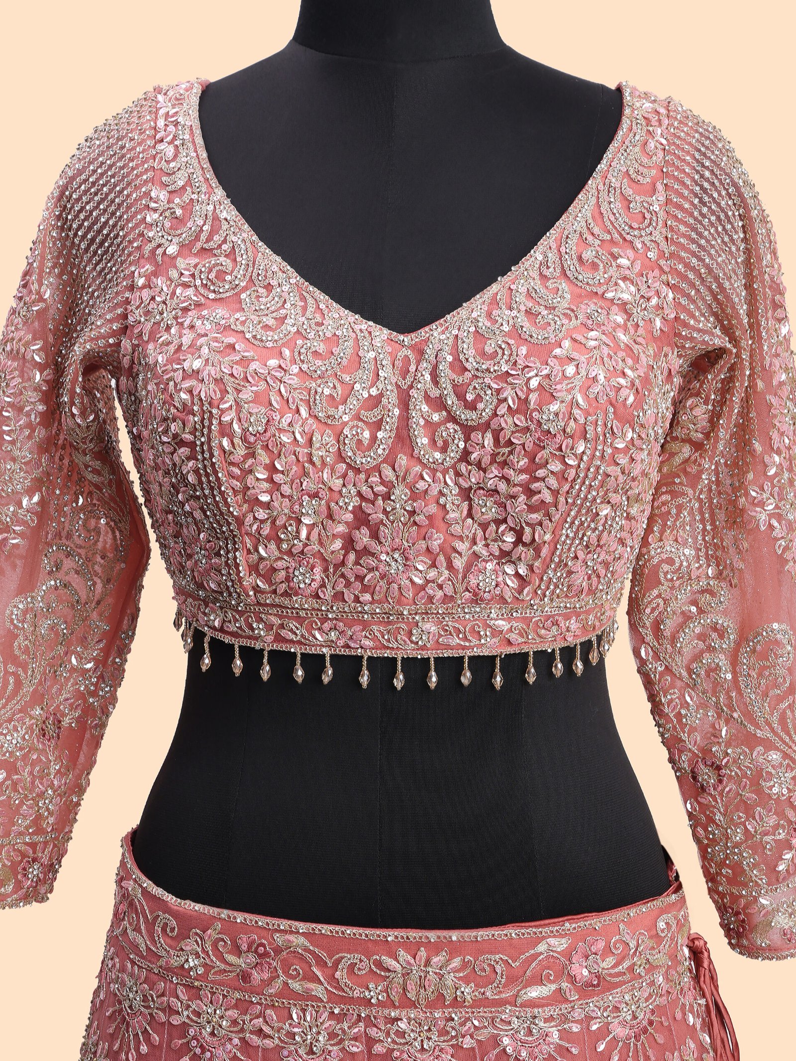 Blush Radiance Rose Pink Embroidered Bridal Lehenga - Image 5