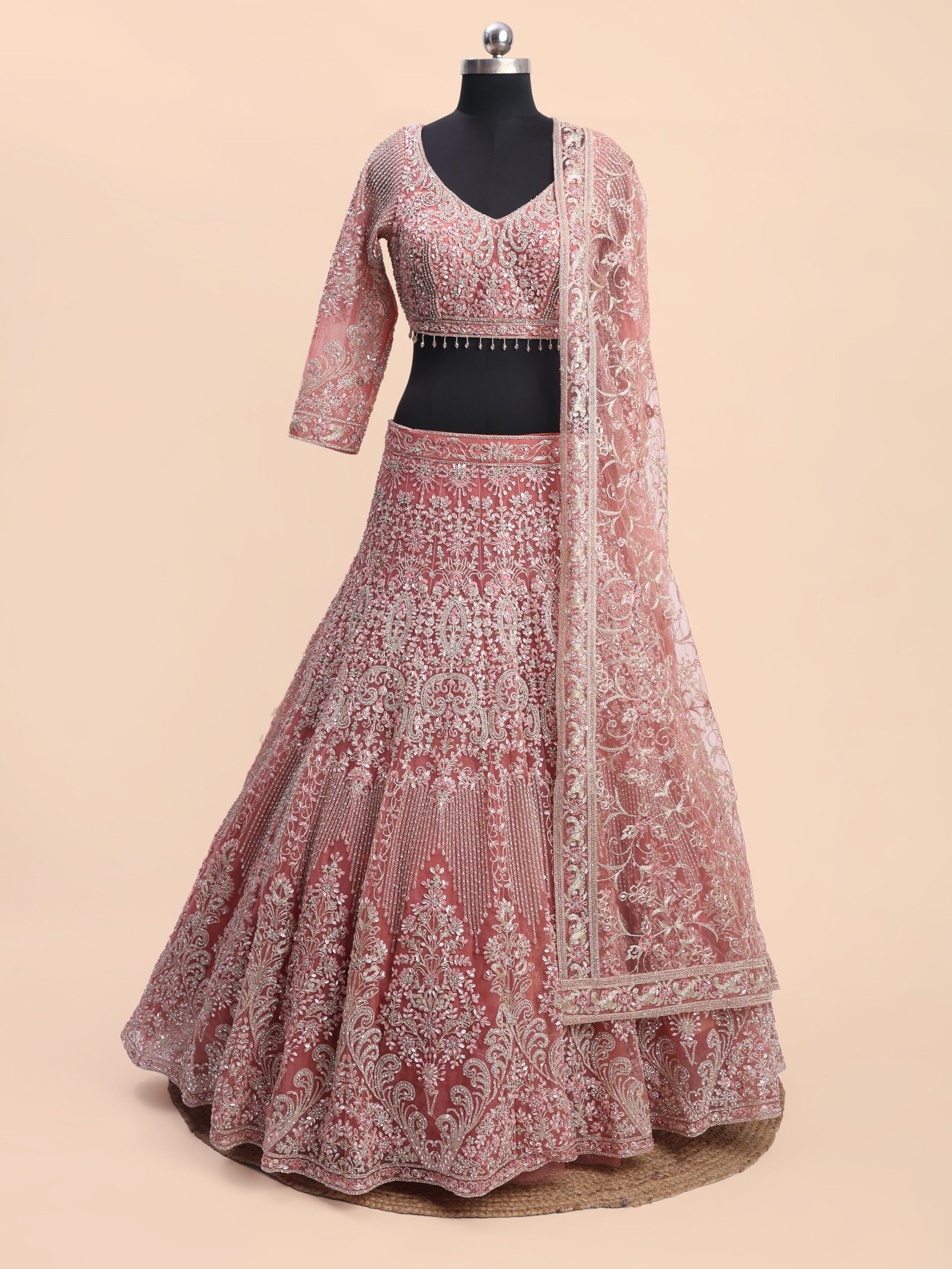 Blush Radiance Rose Pink Embroidered Bridal Lehenga