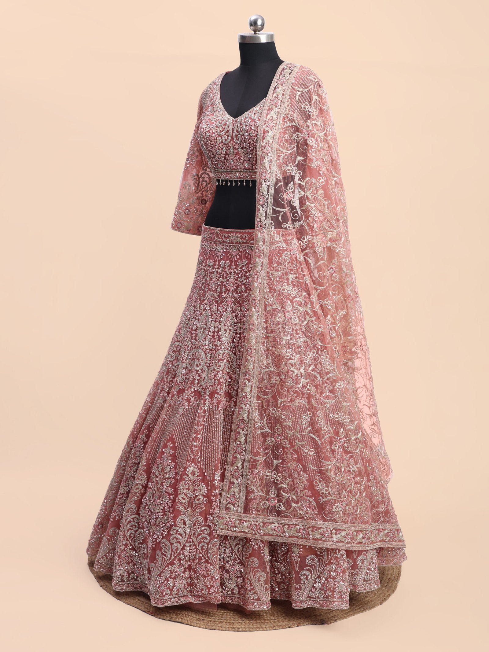 Blush Radiance Rose Pink Embroidered Bridal Lehenga - Image 2
