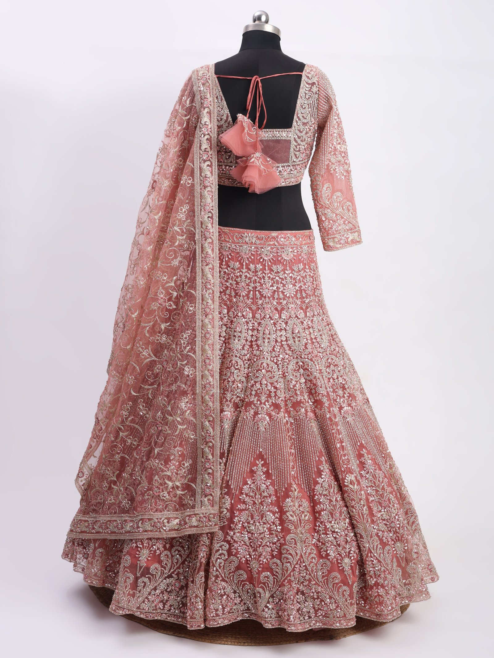 Blush Radiance Rose Pink Embroidered Bridal Lehenga - Image 6