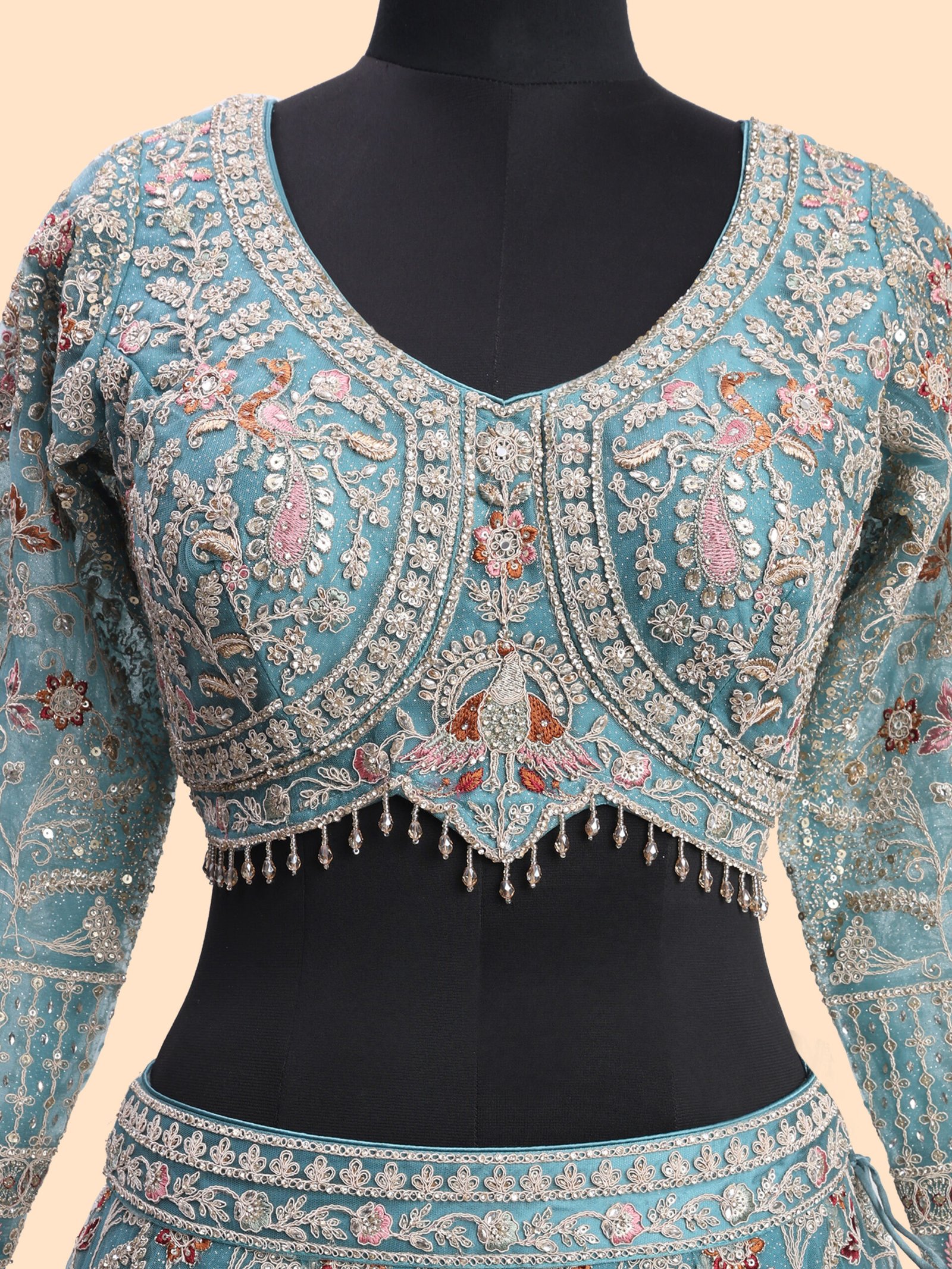 Handcrafted Teal blue bridal lehenga - Image 7