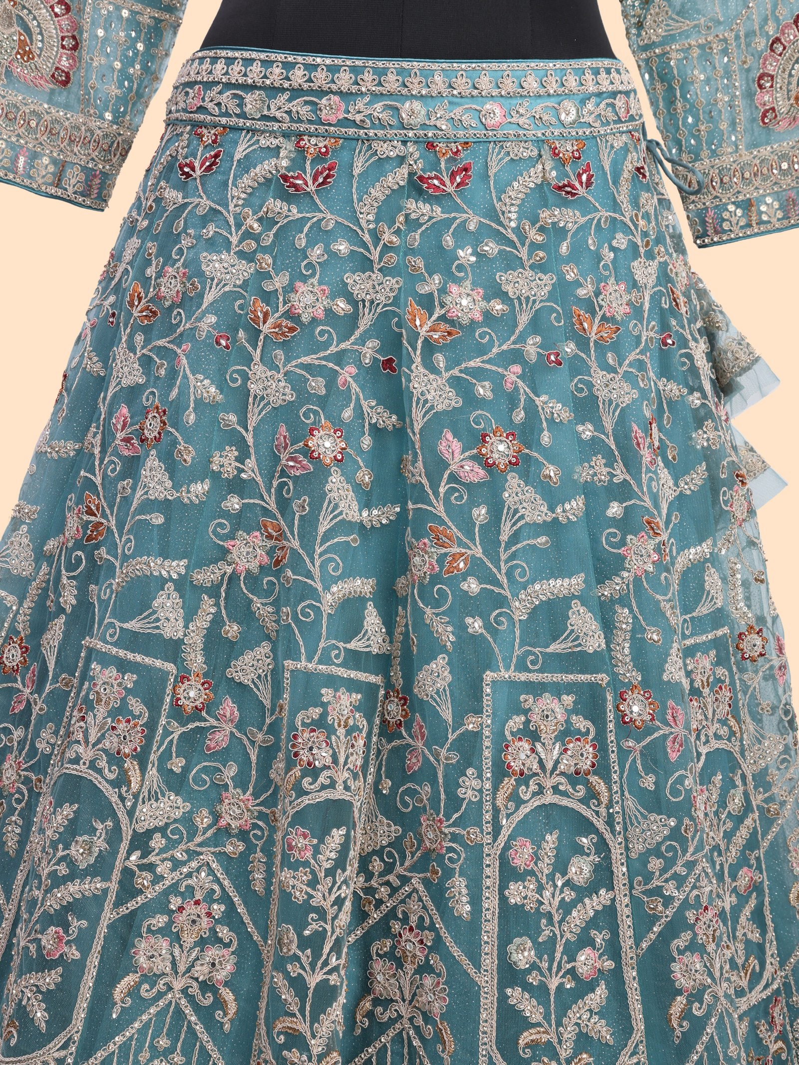 Handcrafted Teal blue bridal lehenga - Image 8